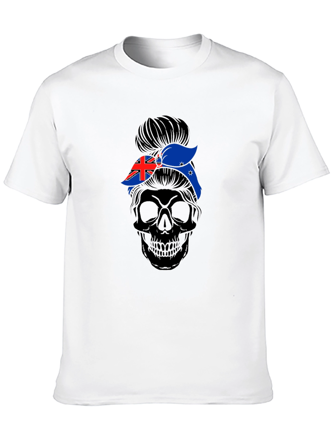 Messy Bun Skull Australia Flag T-Shirt