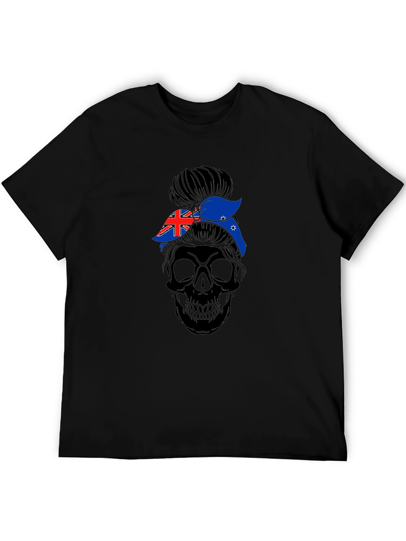 Messy Bun Skull Australia Flag T-Shirt