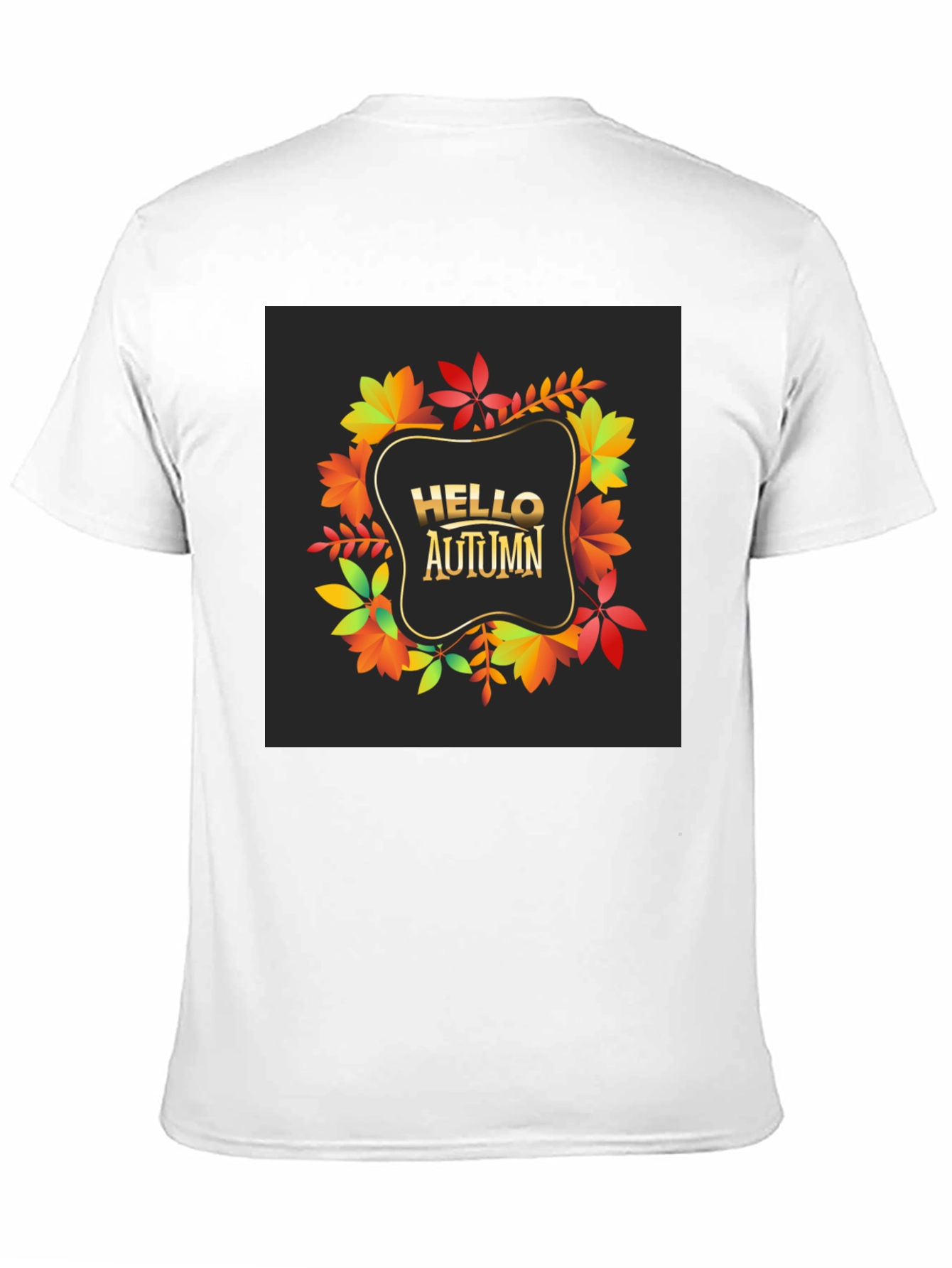 Hello Autumn Black T-Shirt - Fall Leaves Design
