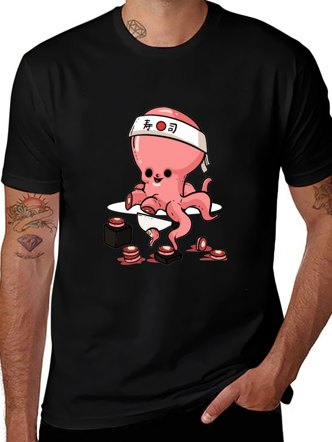 Sushi Chef Octopus Black T-shirt