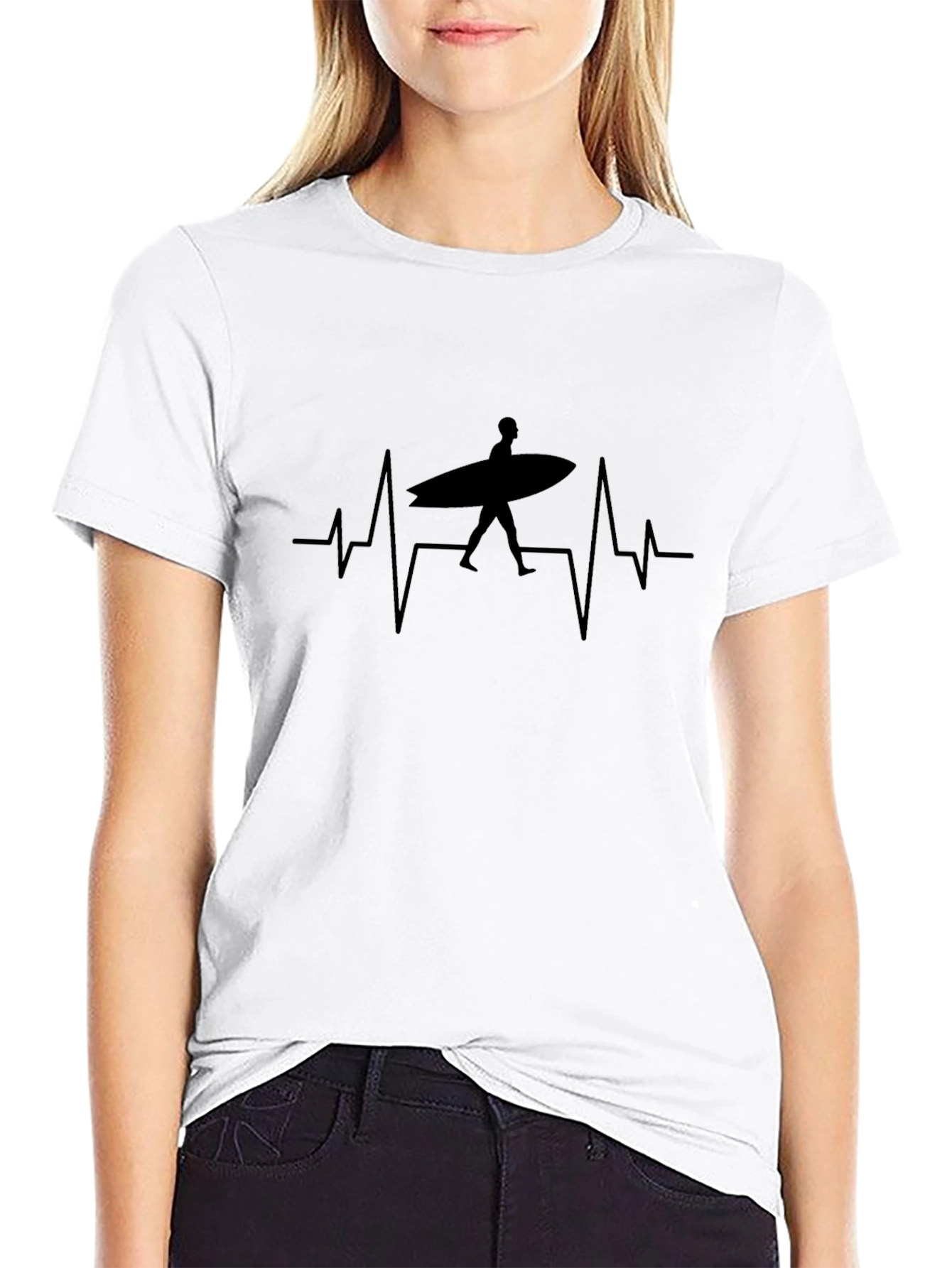 Surfing Heartbeat T-Shirt - Black Graphic Tee