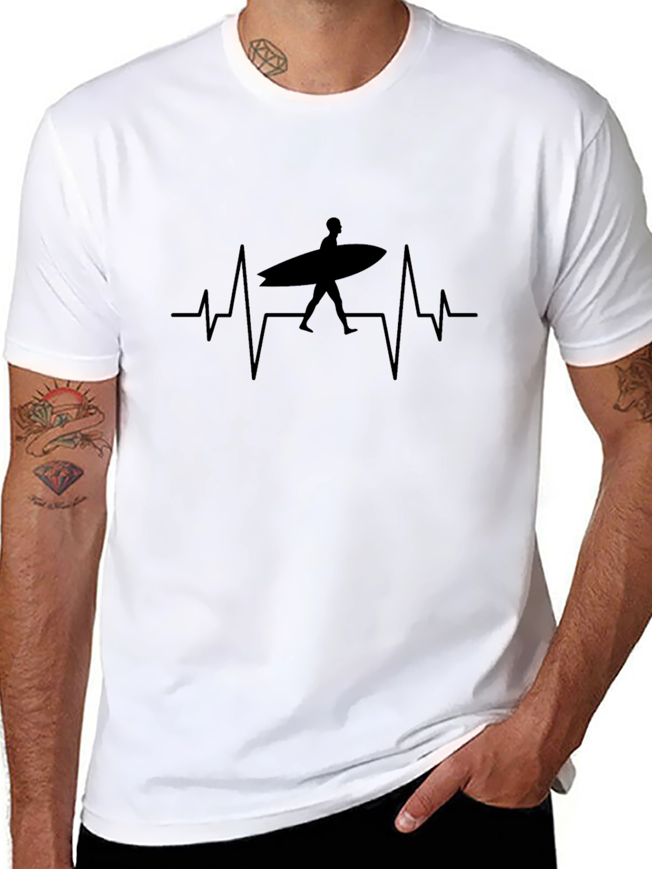 Surfing Heartbeat T-Shirt - Black Graphic Tee