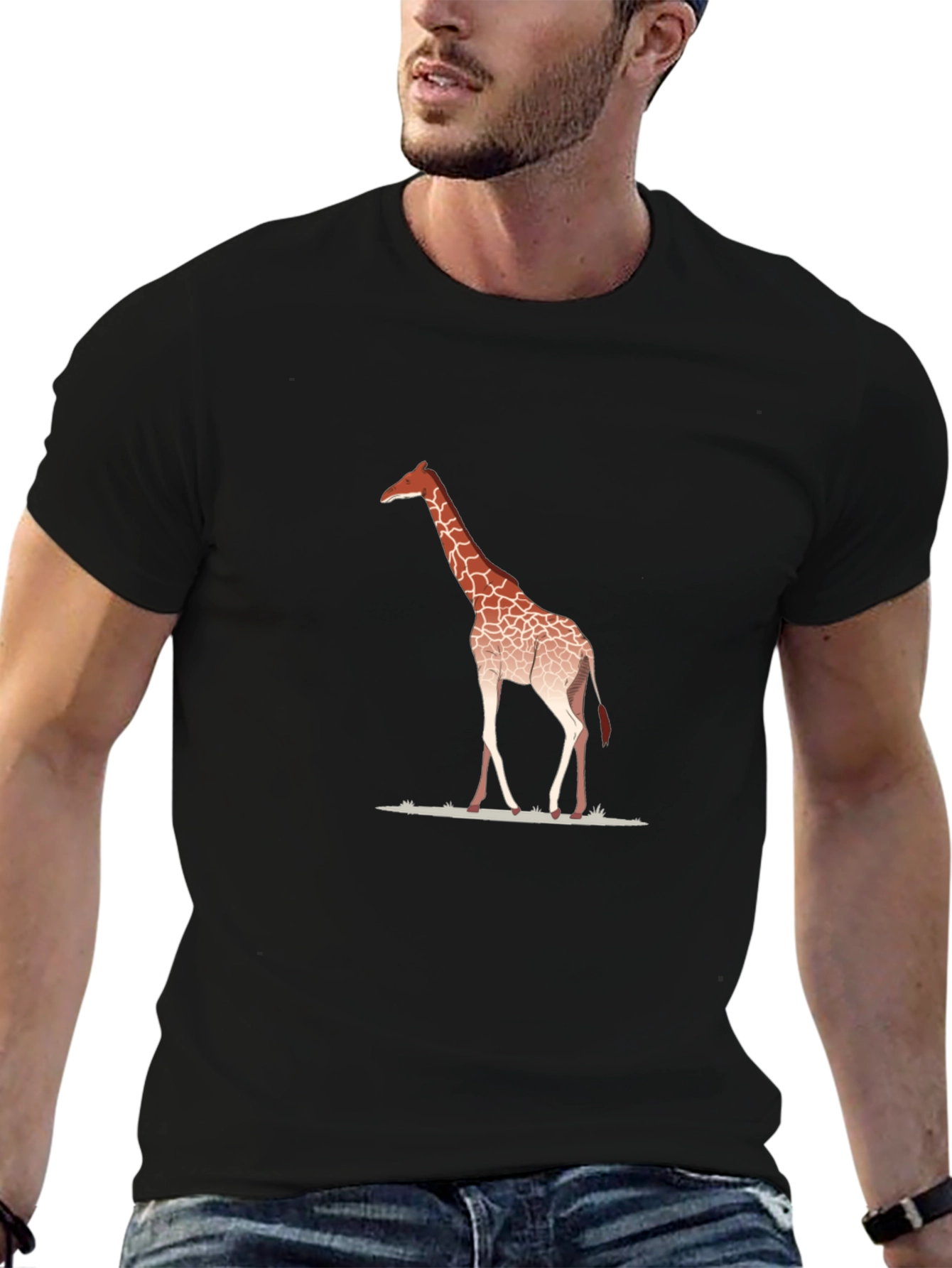 Giraffe Graphic Print Black T-Shirt