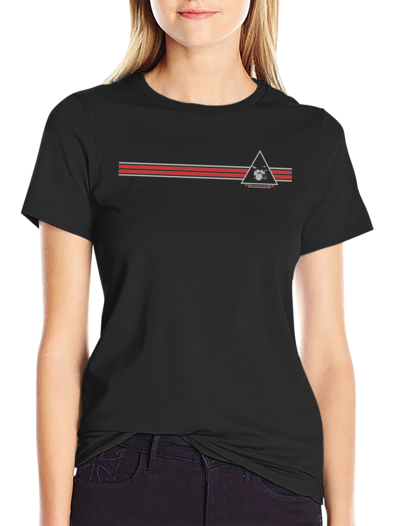 Modern Triangle Drum Set Graphic Tee - Black