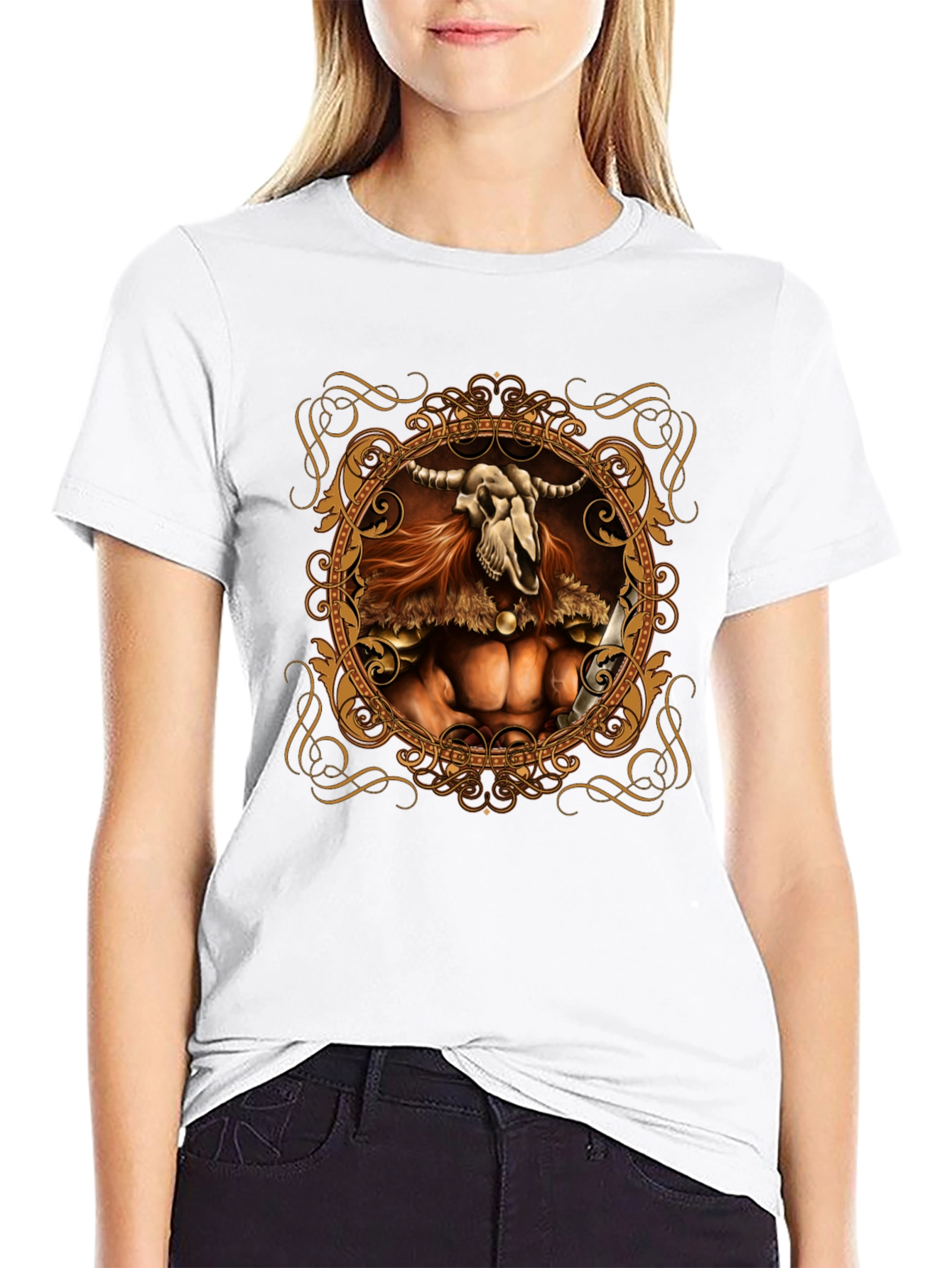 Skull Viking Warrior Graphic Tee - Black