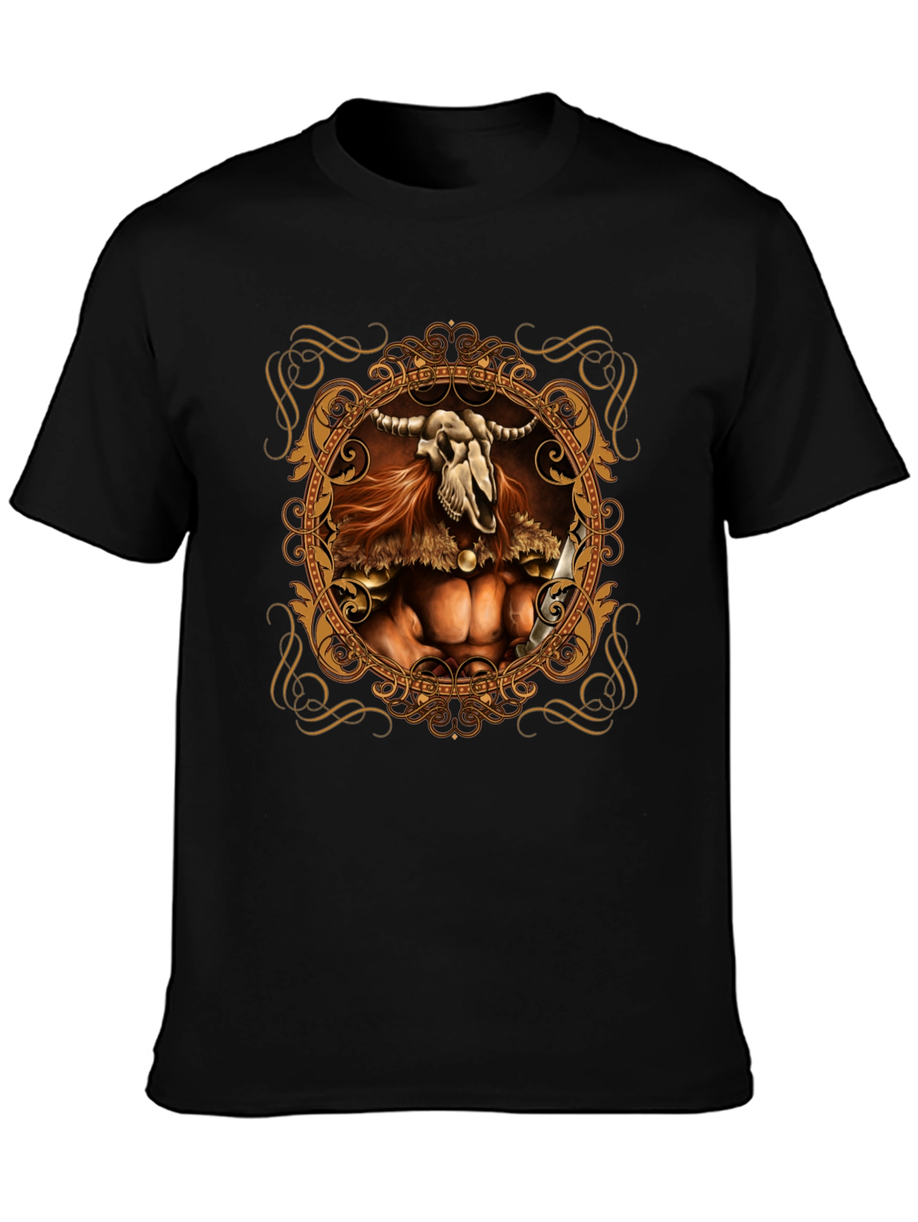 Skull Viking Warrior Graphic Tee - Black