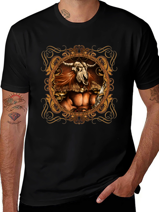 Skull Viking Warrior Graphic Tee - Black
