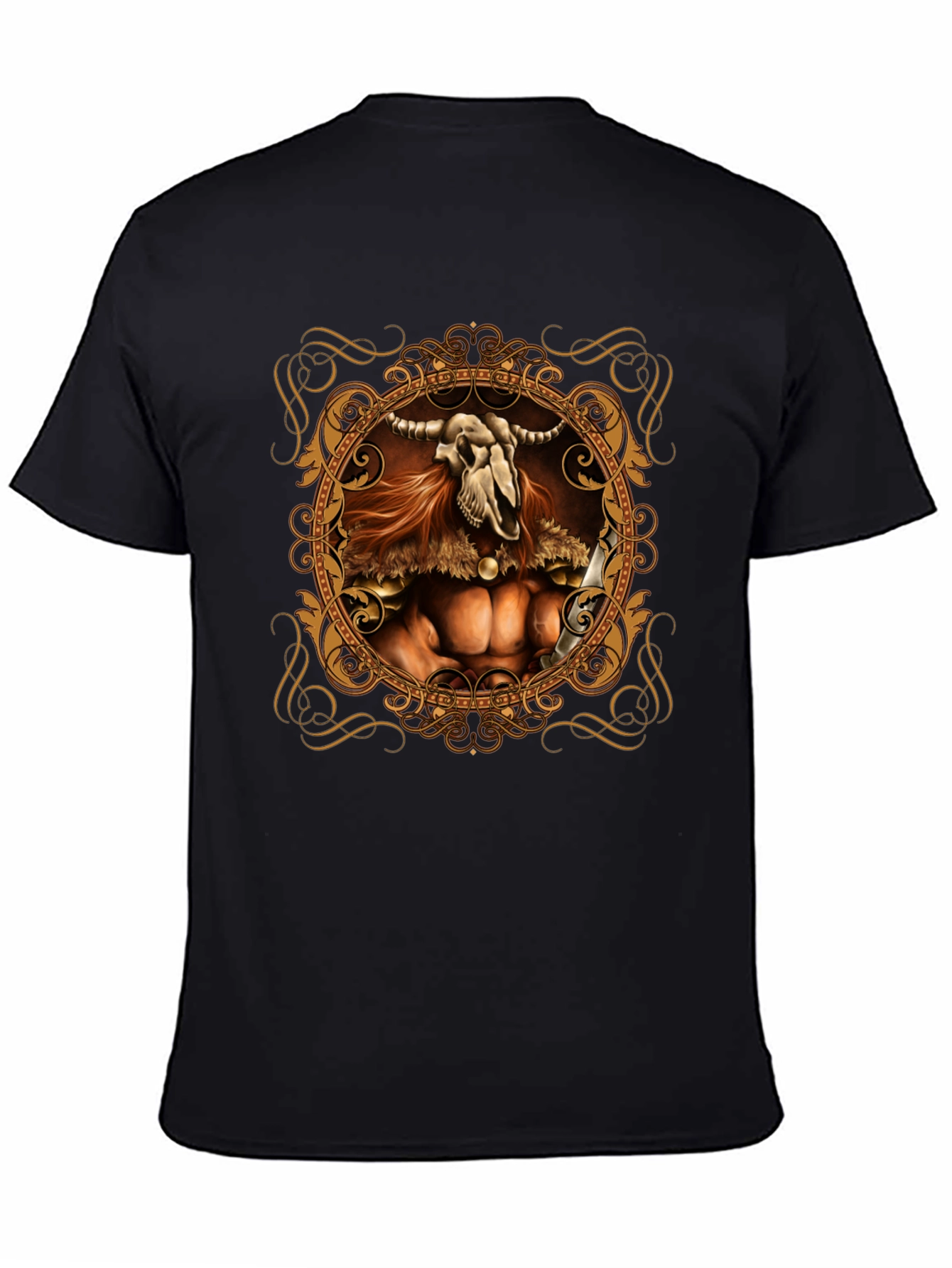 Skull Viking Warrior Graphic Tee - Black