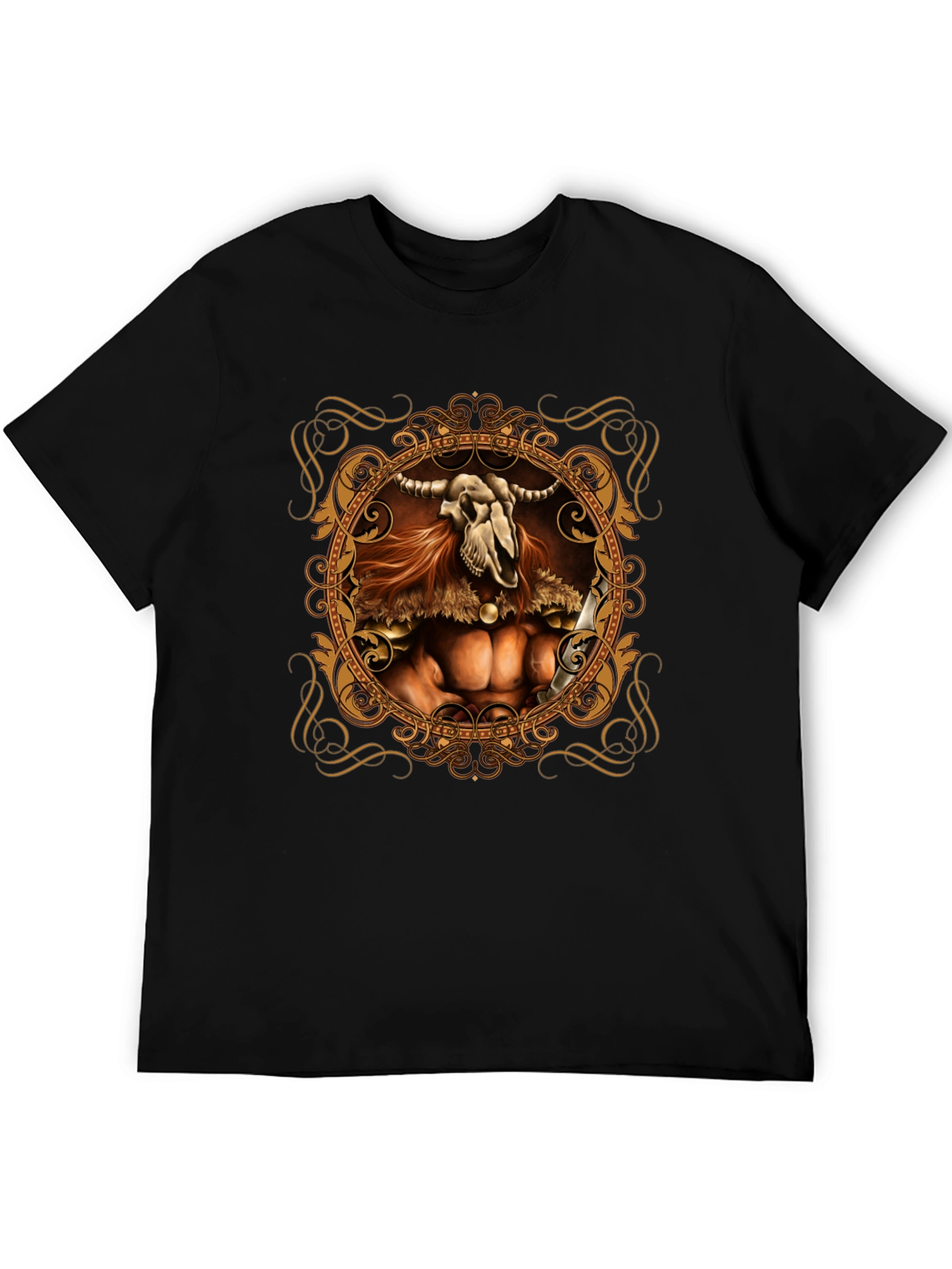 Skull Viking Warrior Graphic Tee - Black