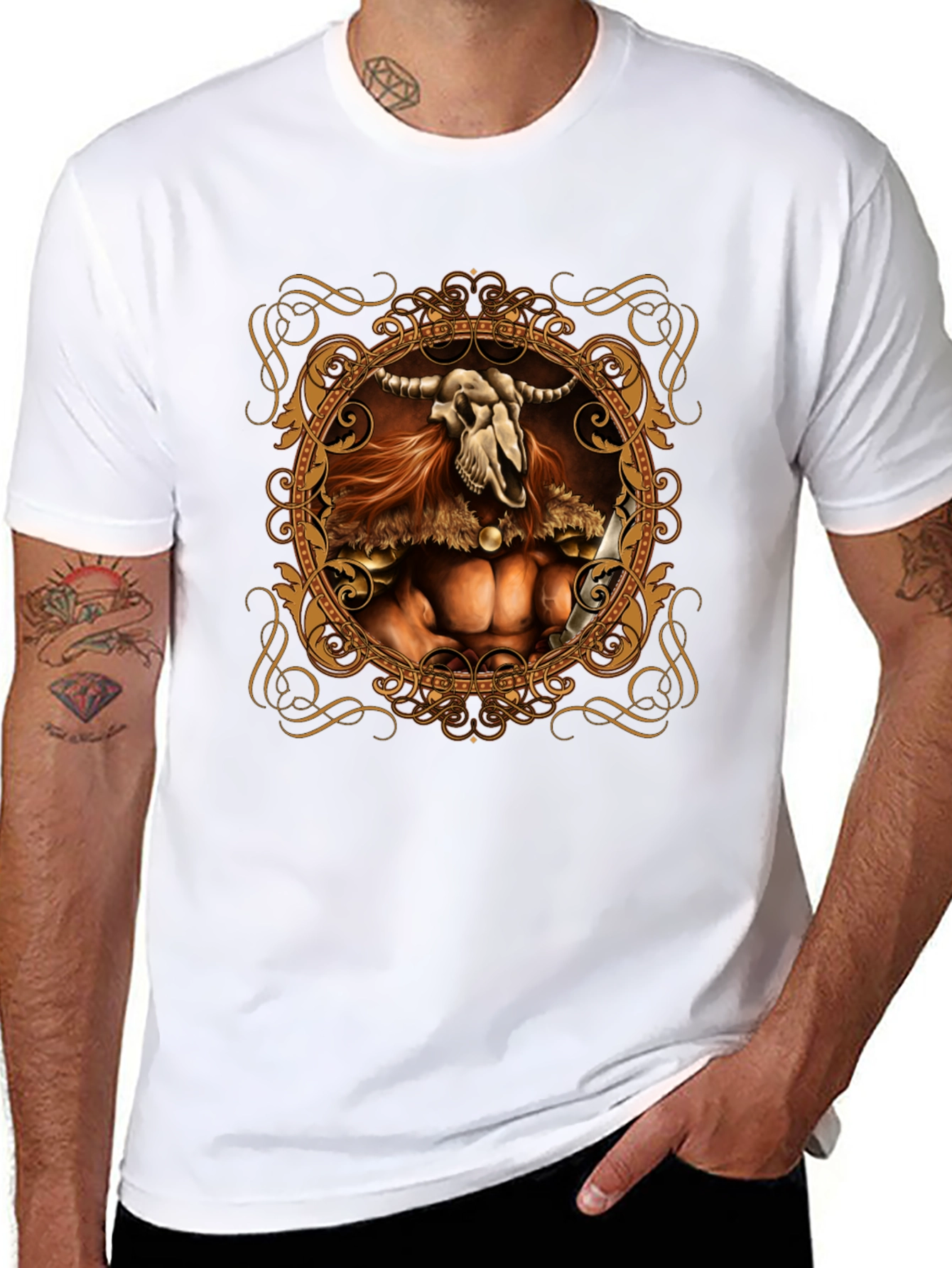 Skull Viking Warrior Graphic Tee - Black