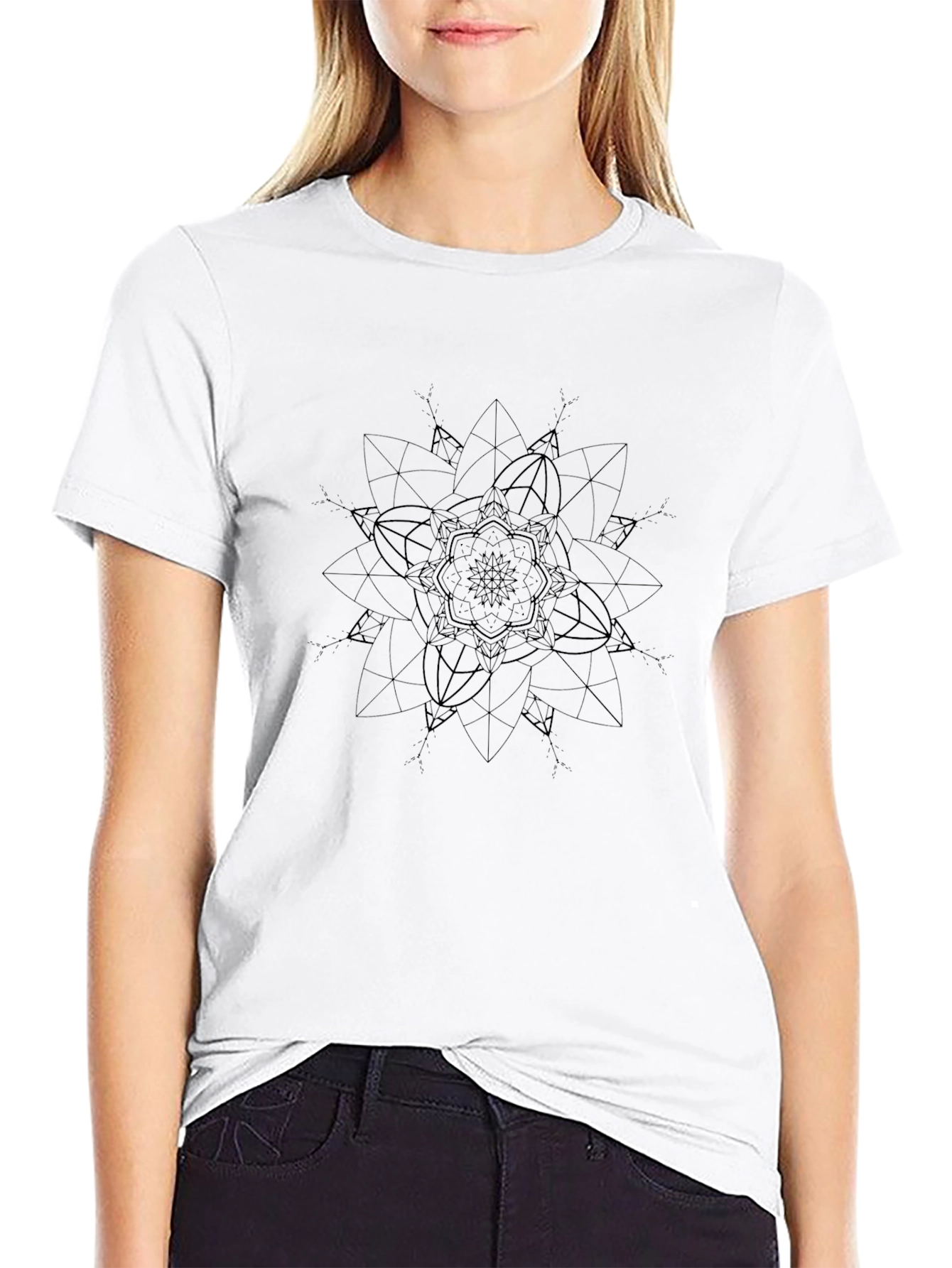Mens Black Geometric Mandala Graphic Tee