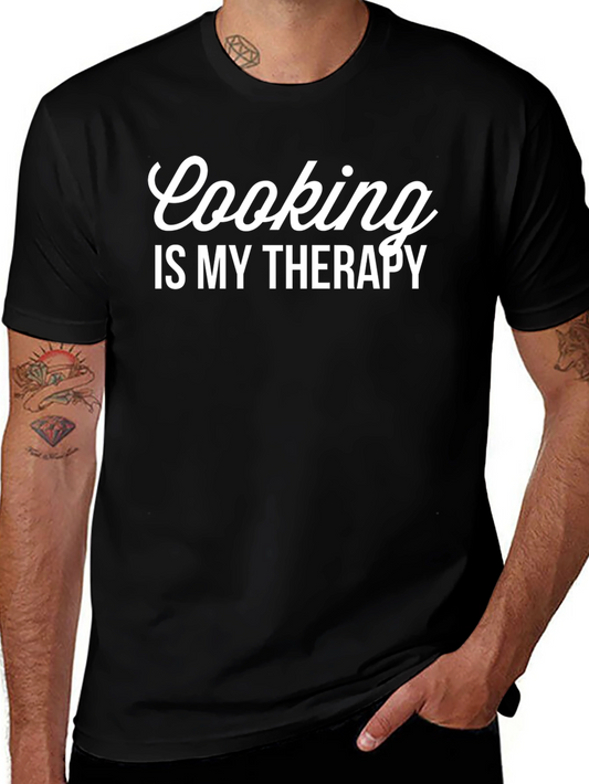 Cooking is My Therapy Graphic Tee - Black Cotton T-Shirt