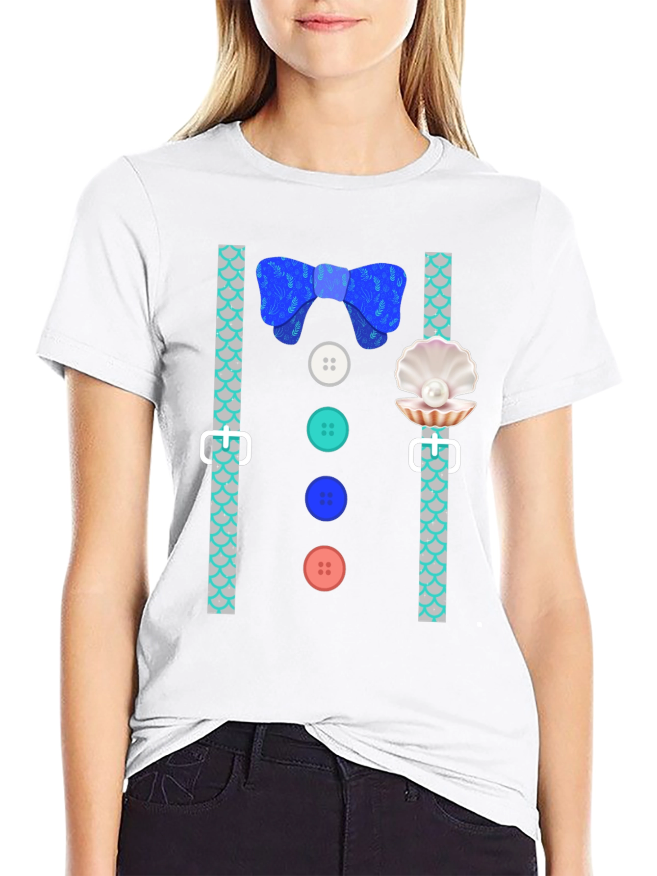 Mermaid Man Bowtie & Buttons Novelty Graphic Tee