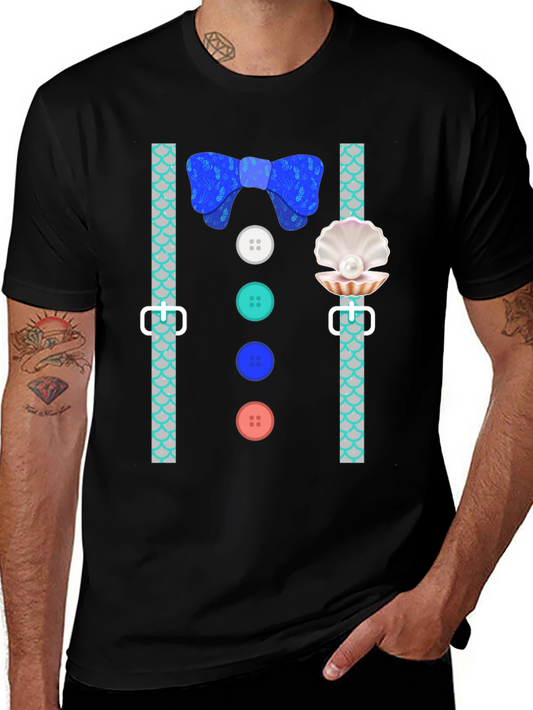Mermaid Man Bowtie & Buttons Novelty Graphic Tee