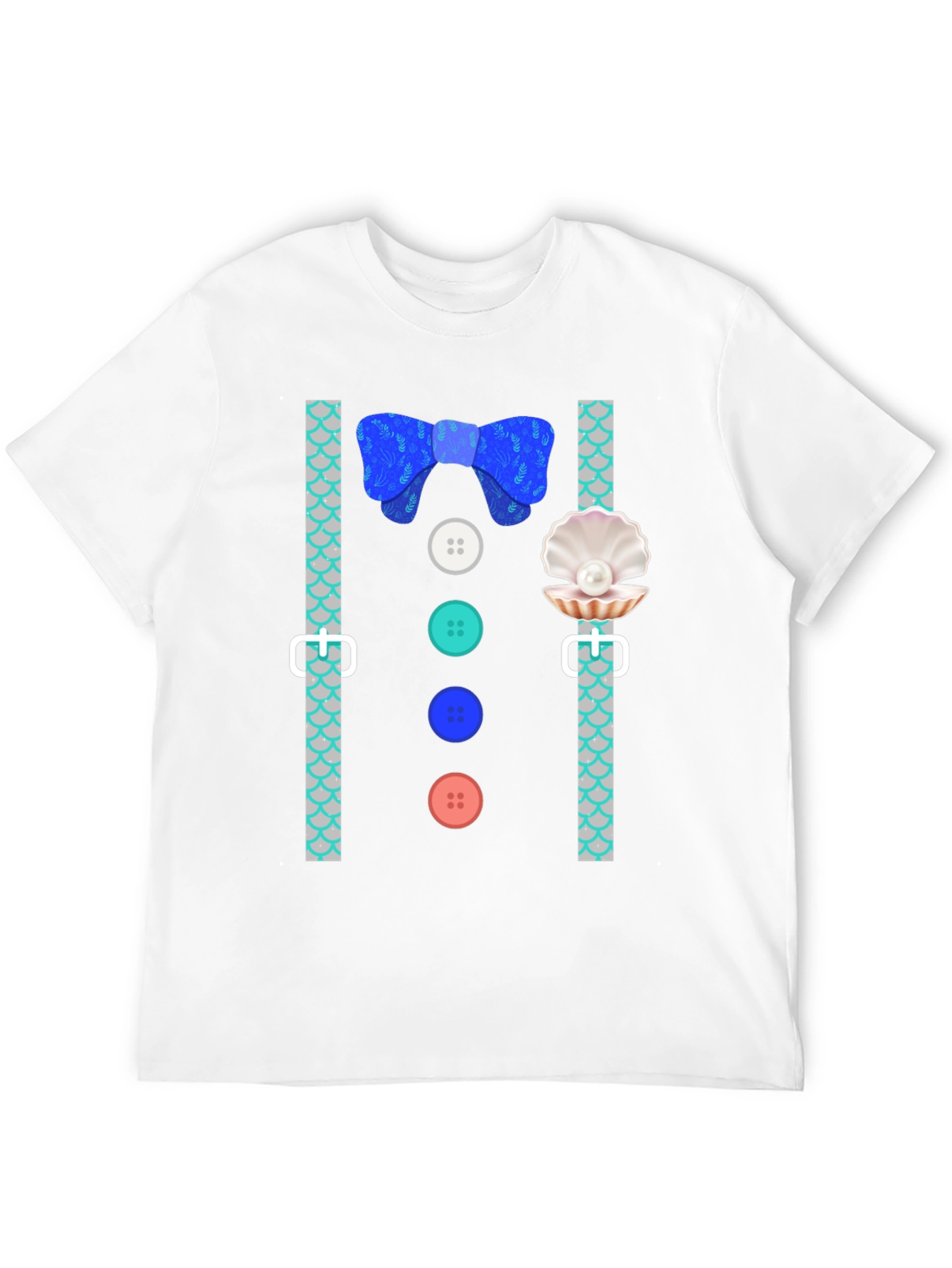 Mermaid Man Bowtie & Buttons Novelty Graphic Tee