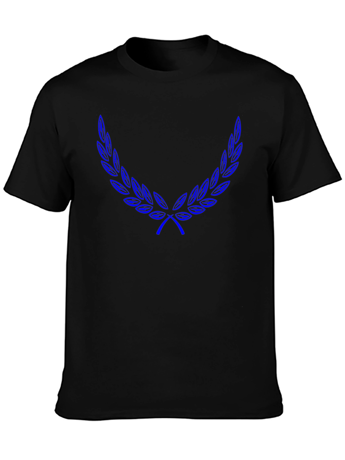 Black T-Shirt with Blue Laurel Wreath Design