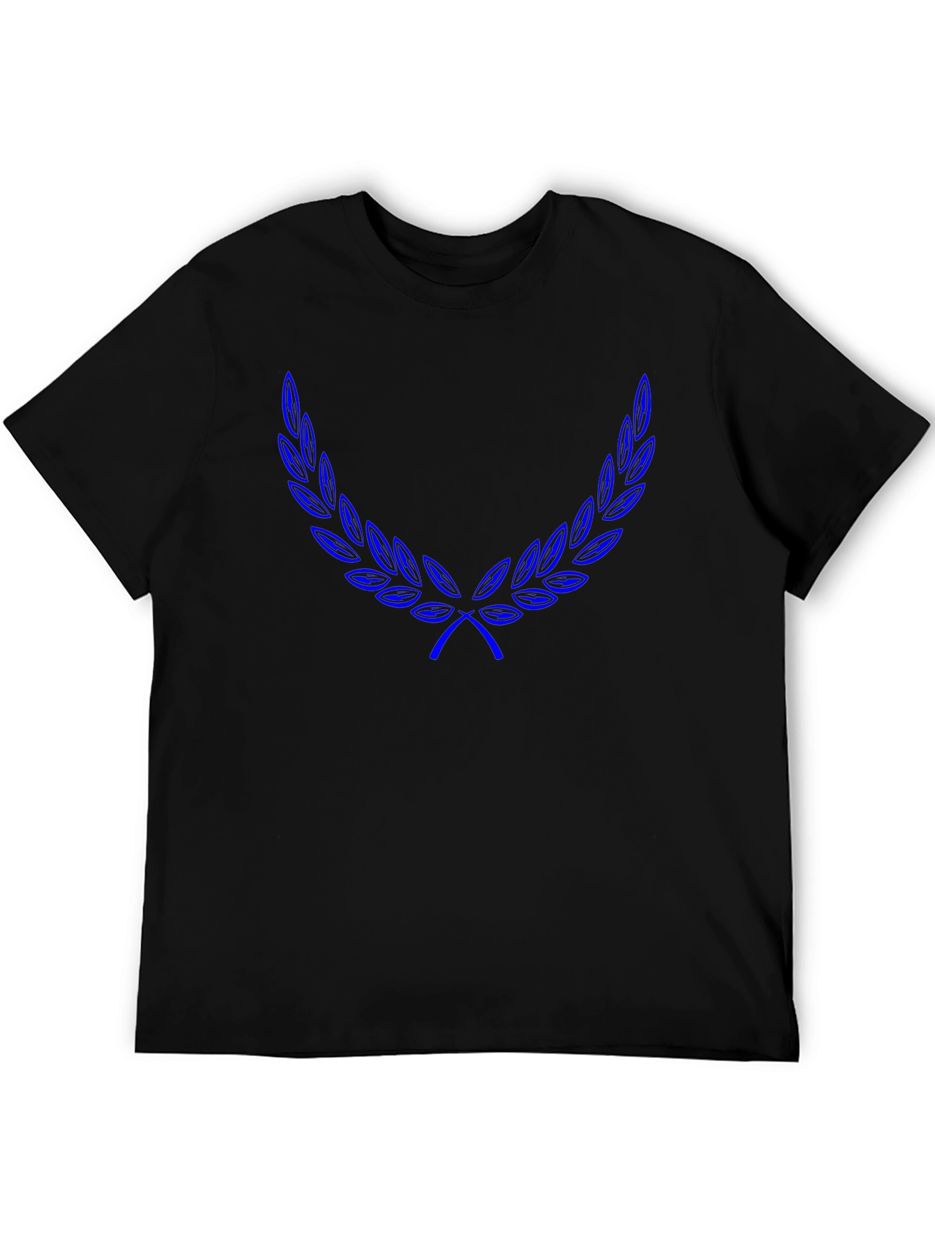 Black T-Shirt with Blue Laurel Wreath Design