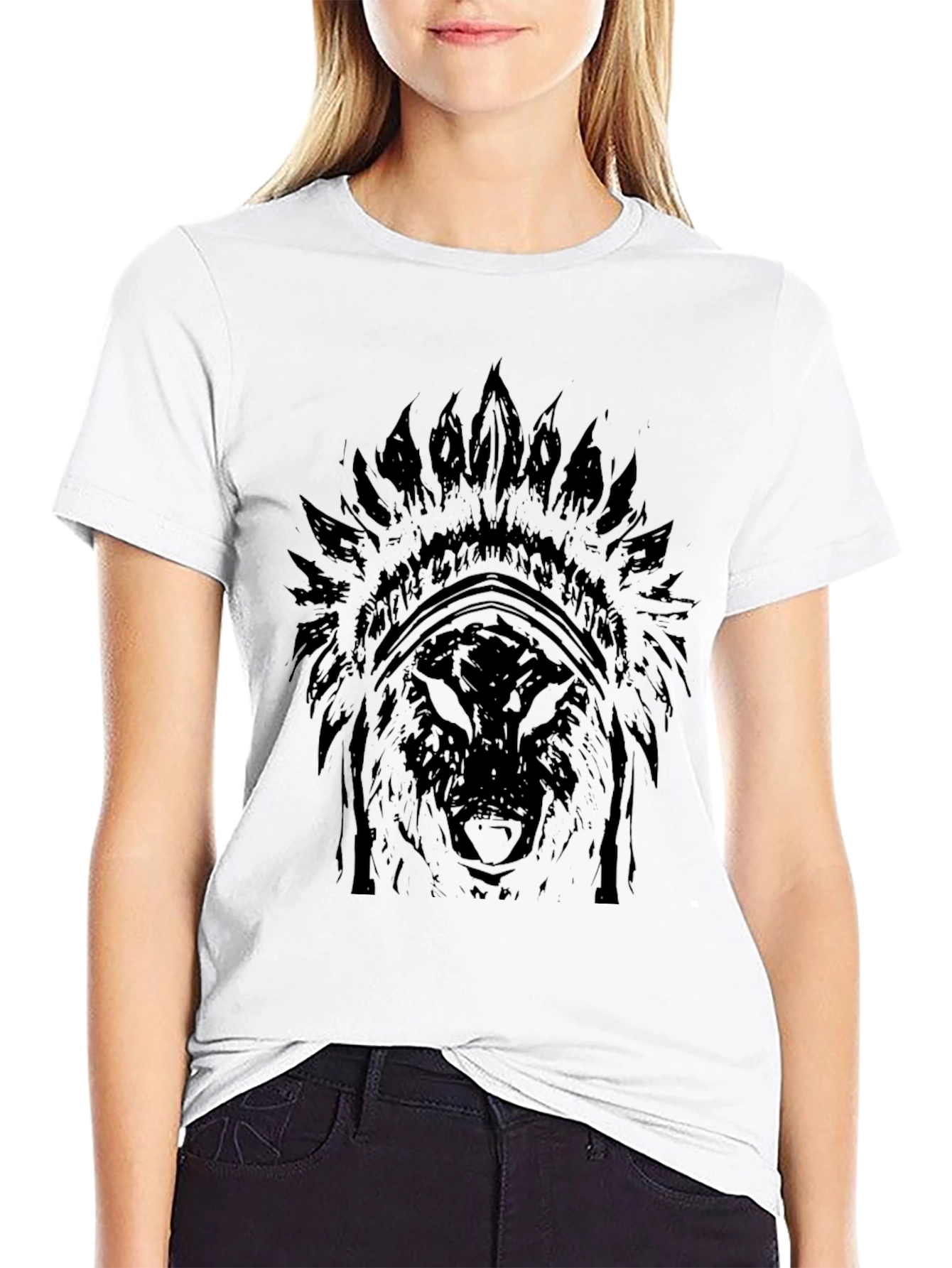 Black Wolf Headdress Graphic T-Shirt