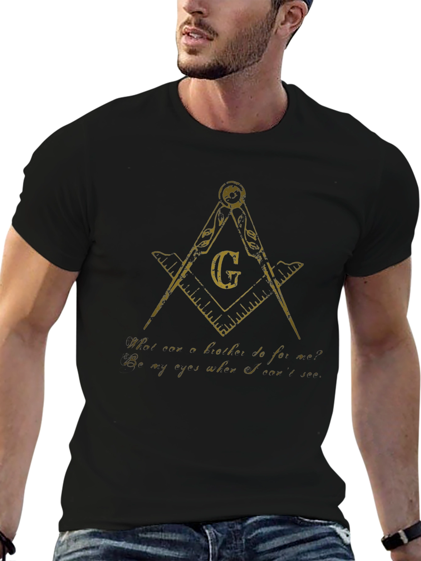 Masonic Compass & Square Mens Black T-Shirt