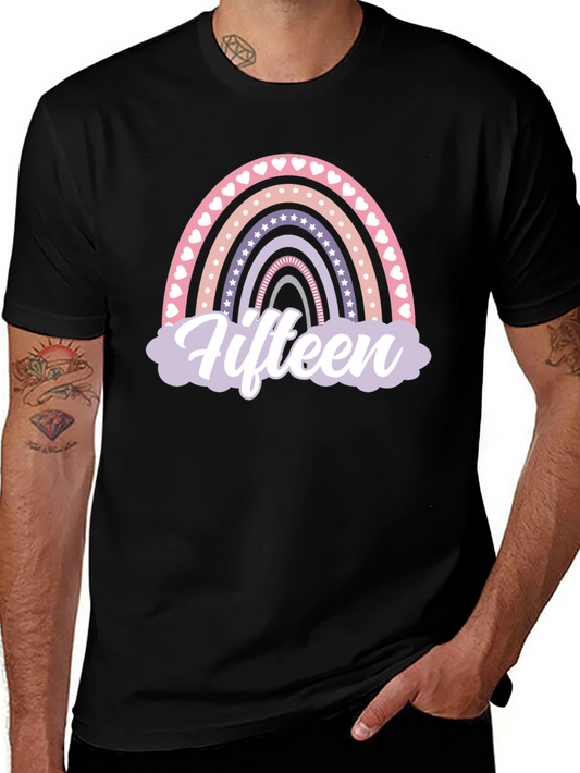 Fifteen Rainbow Graphic T-Shirt - Birthday Party Tee