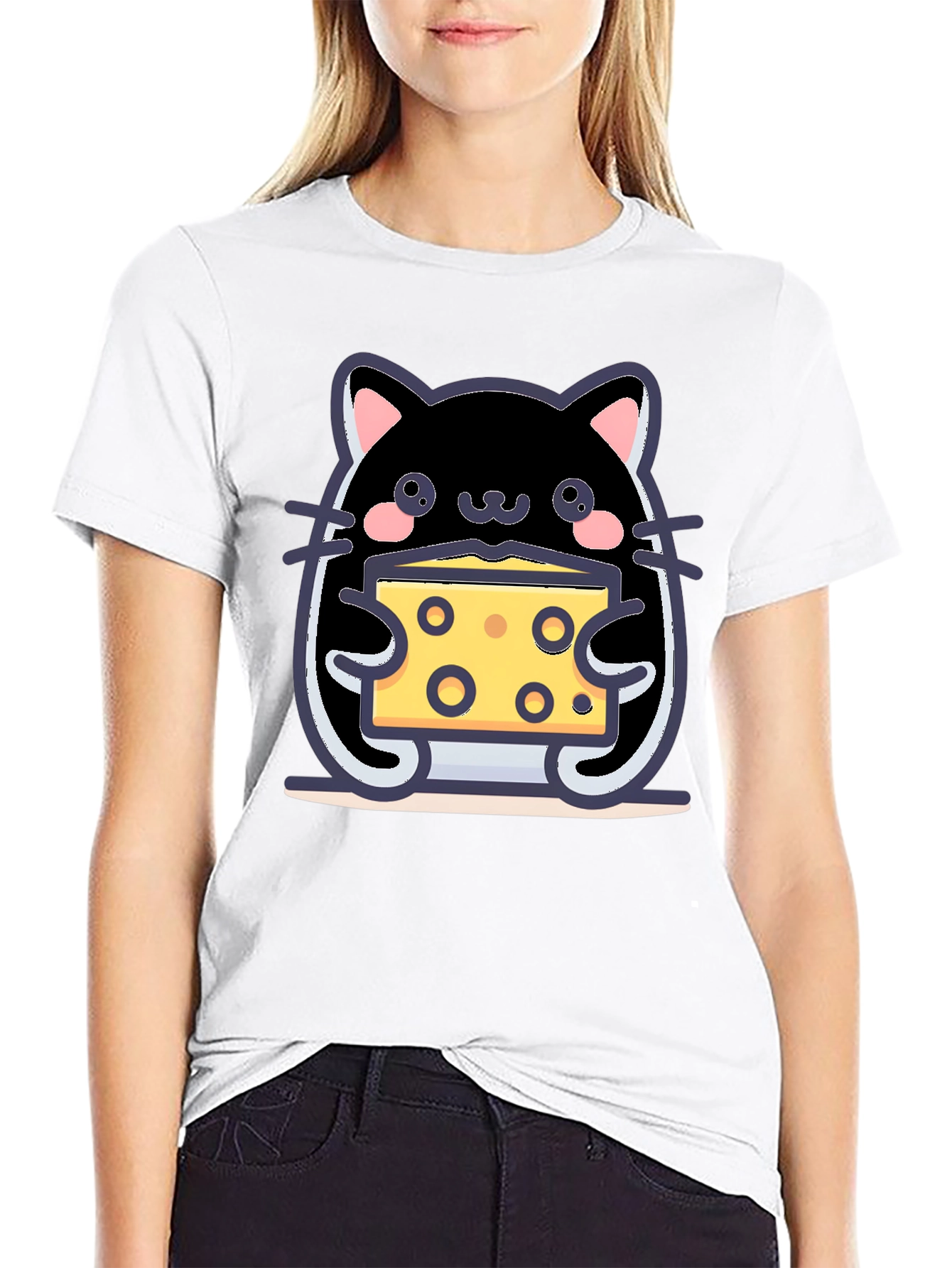 Cute Kawaii Cat Cheese Lover T-Shirt