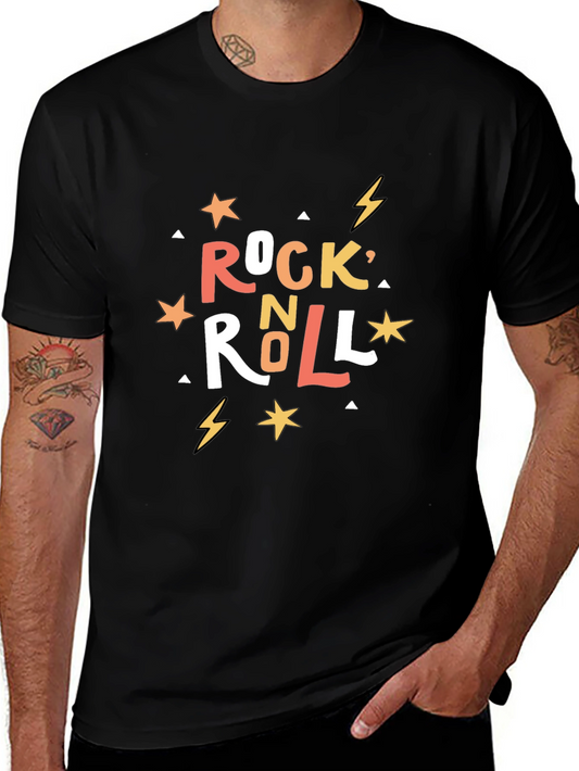 Rock N Roll Graphic Print Black T-Shirt