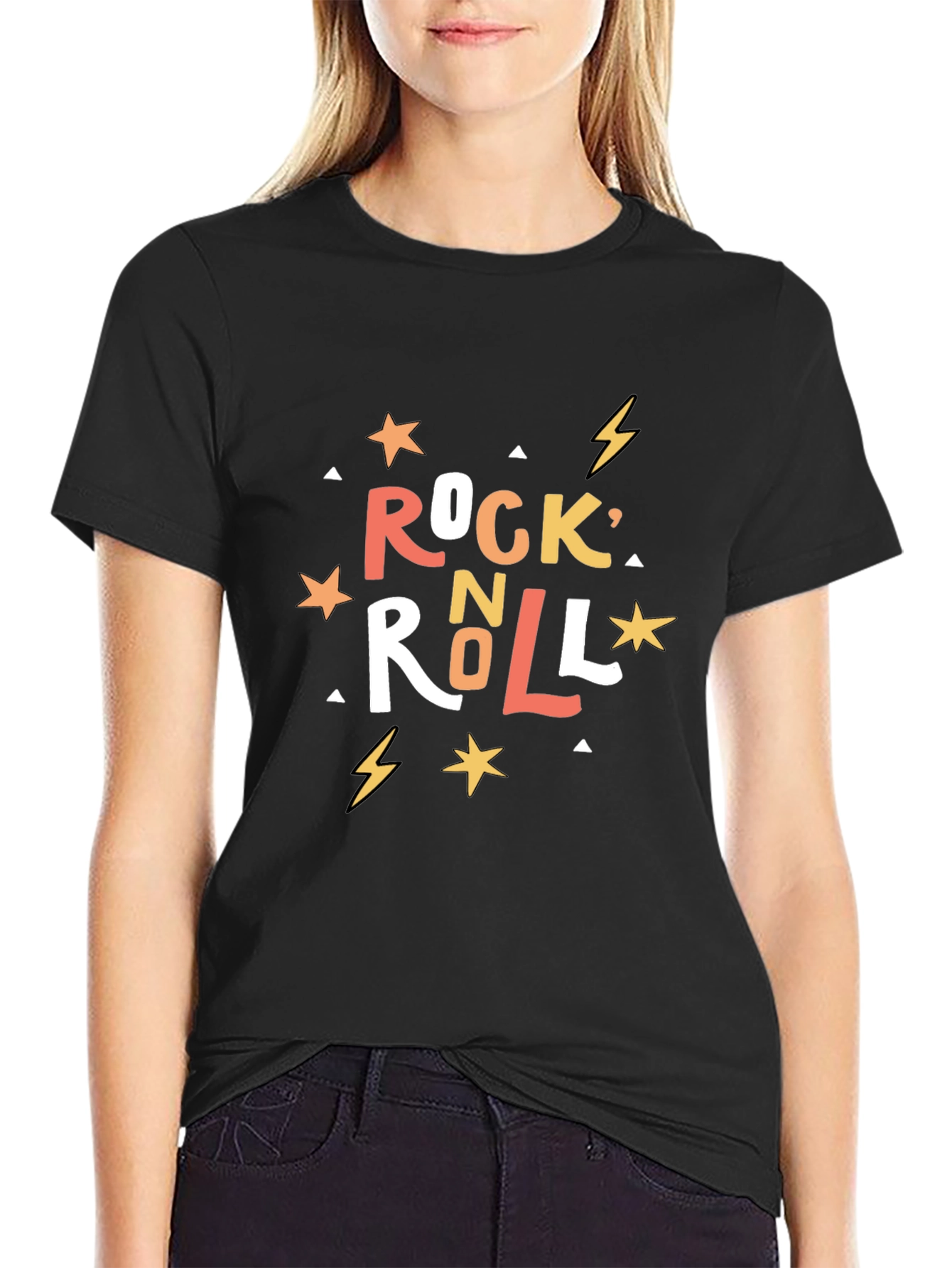 Rock N Roll Graphic Print Black T-Shirt