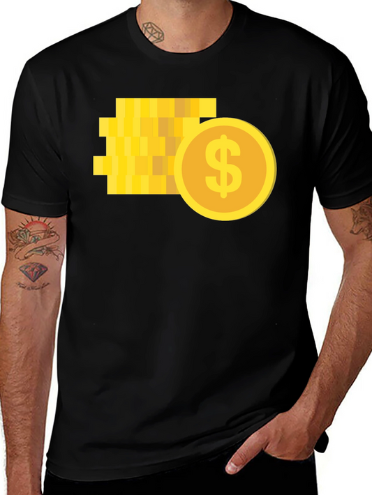 Pixelated Coin Graphic Black T-Shirt