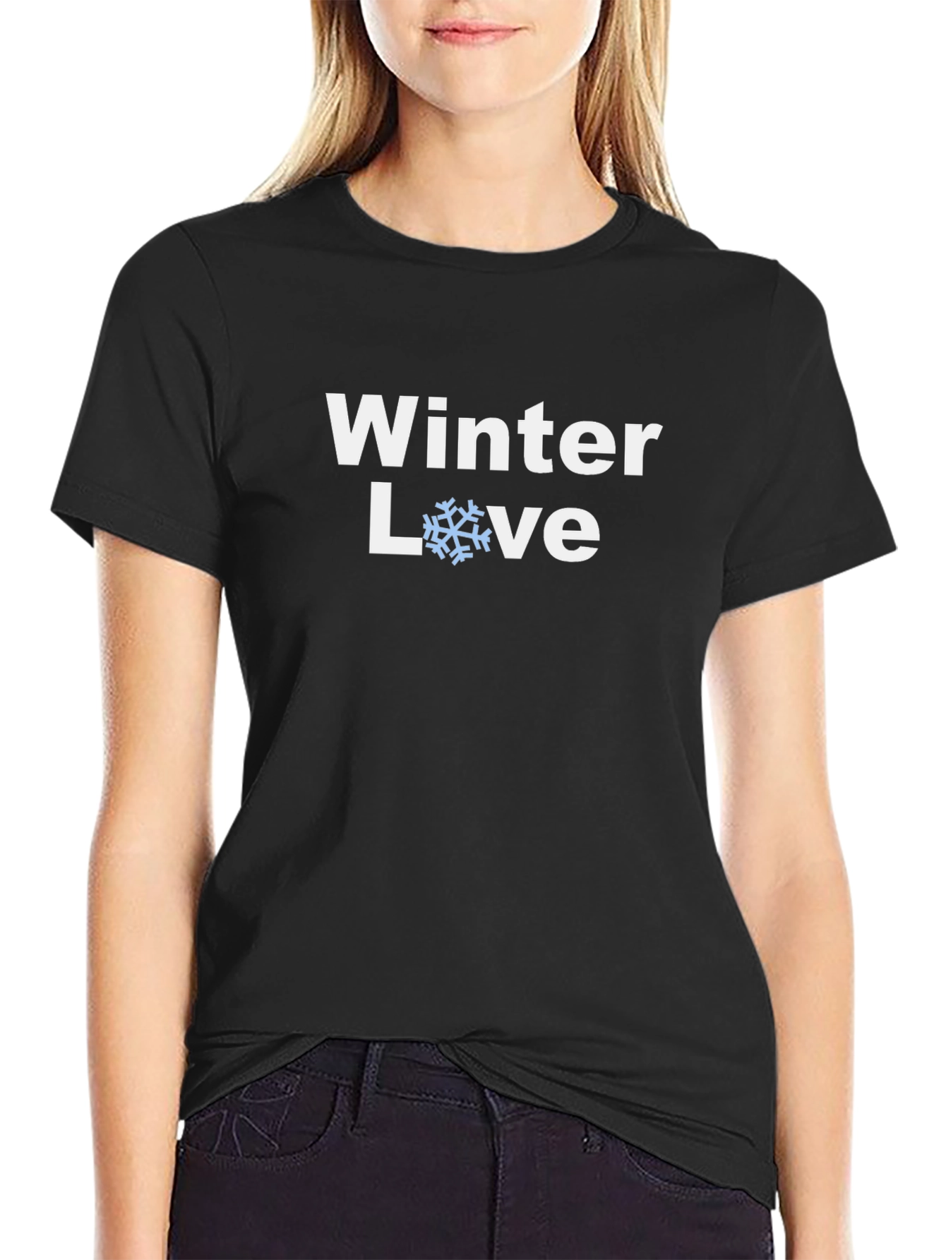 Winter Love Snowflake Graphic T-Shirt - Black