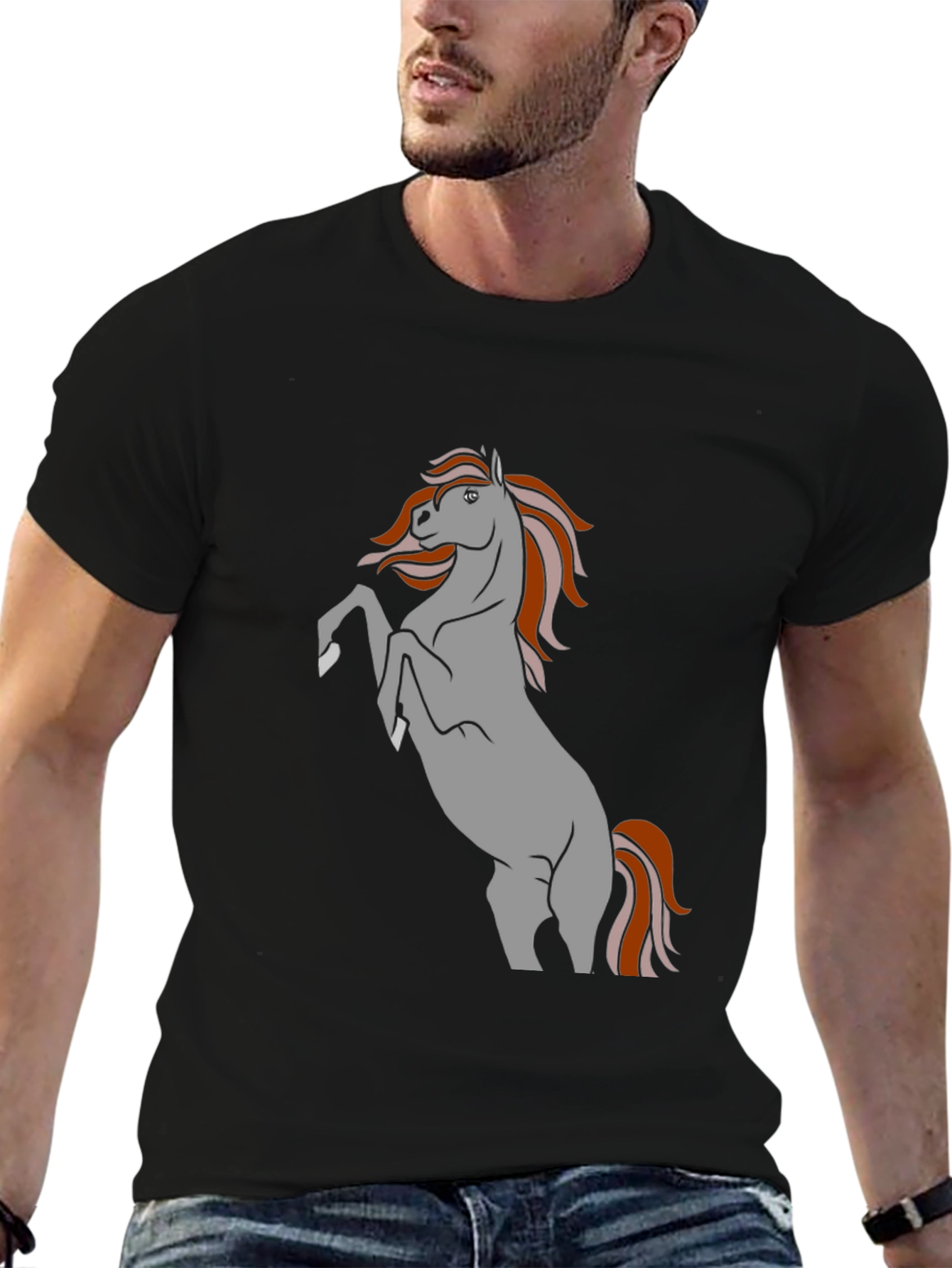 Black T-Shirt with Horse Graphic
