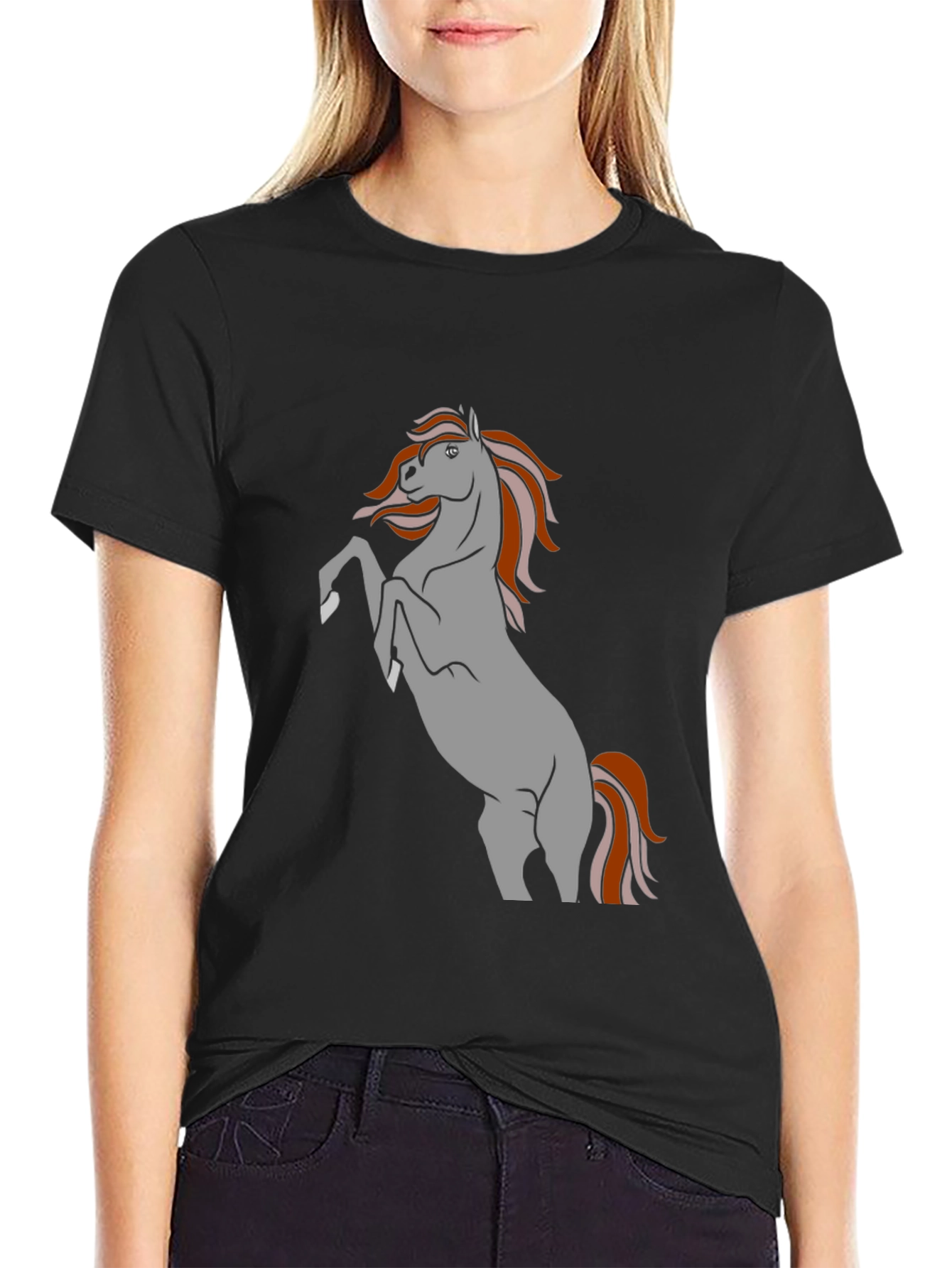 Black T-Shirt with Horse Graphic