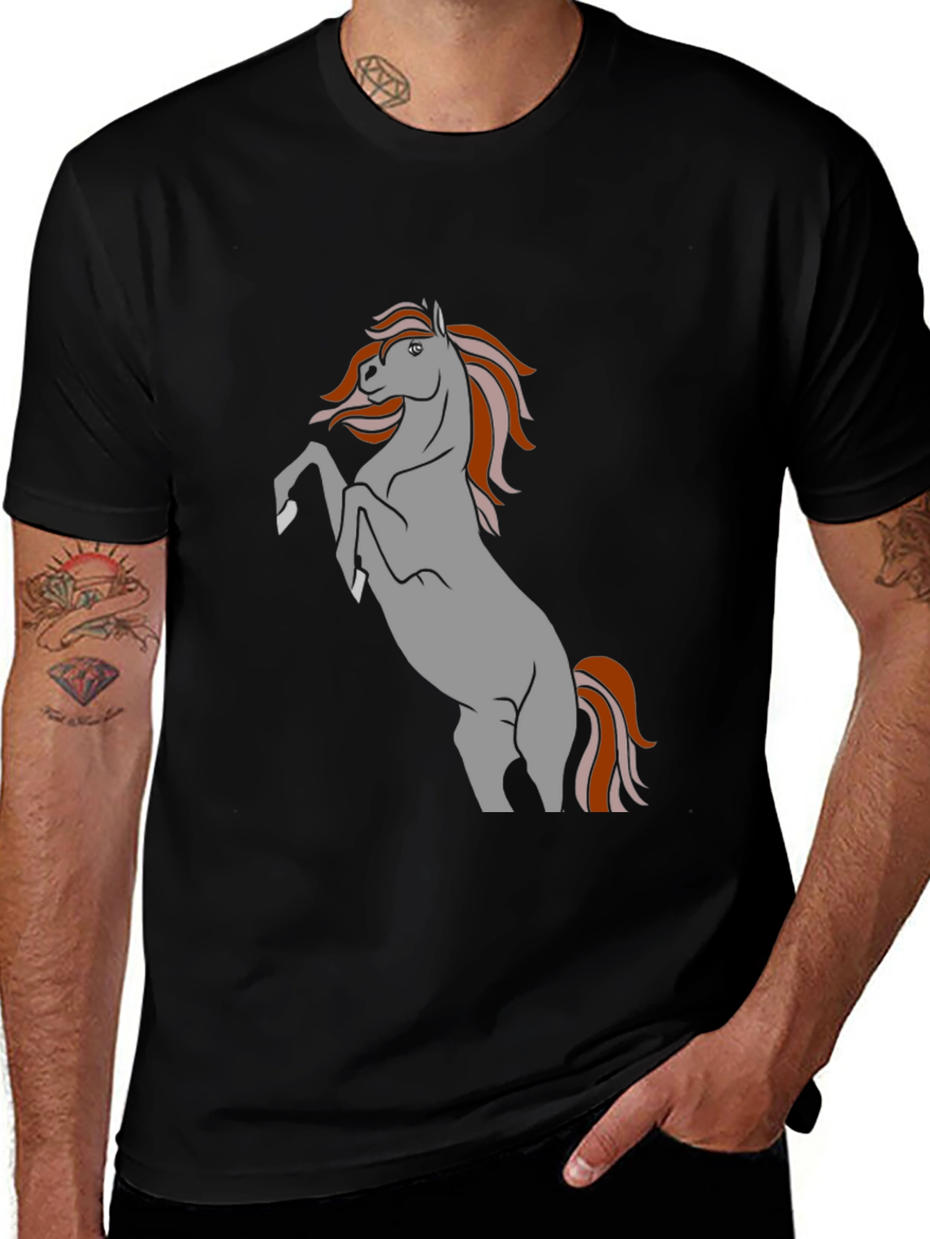 Black T-Shirt with Horse Graphic