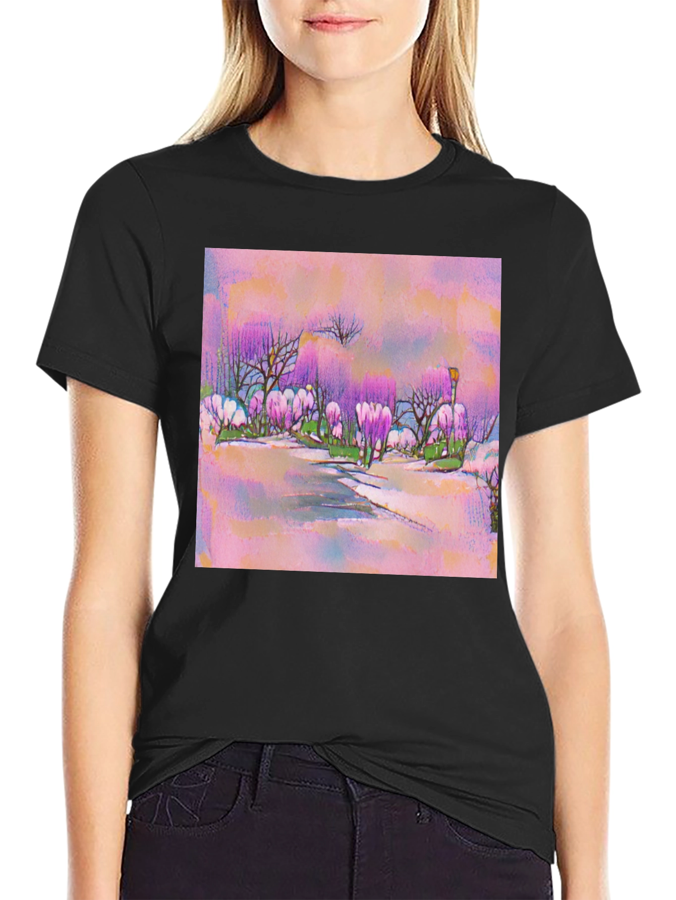 Pink Watercolor Landscape T-Shirt
