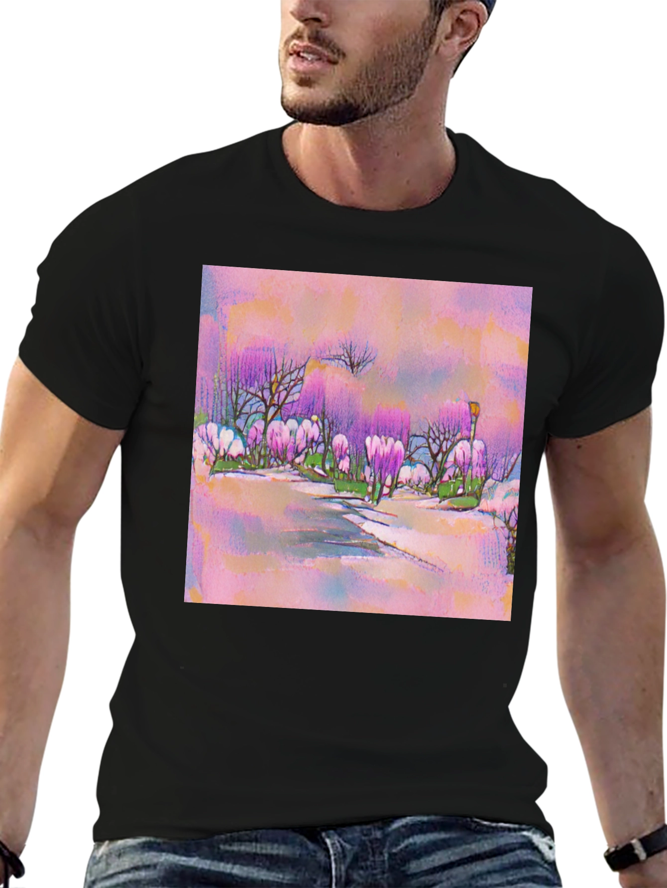 Pink Watercolor Landscape T-Shirt