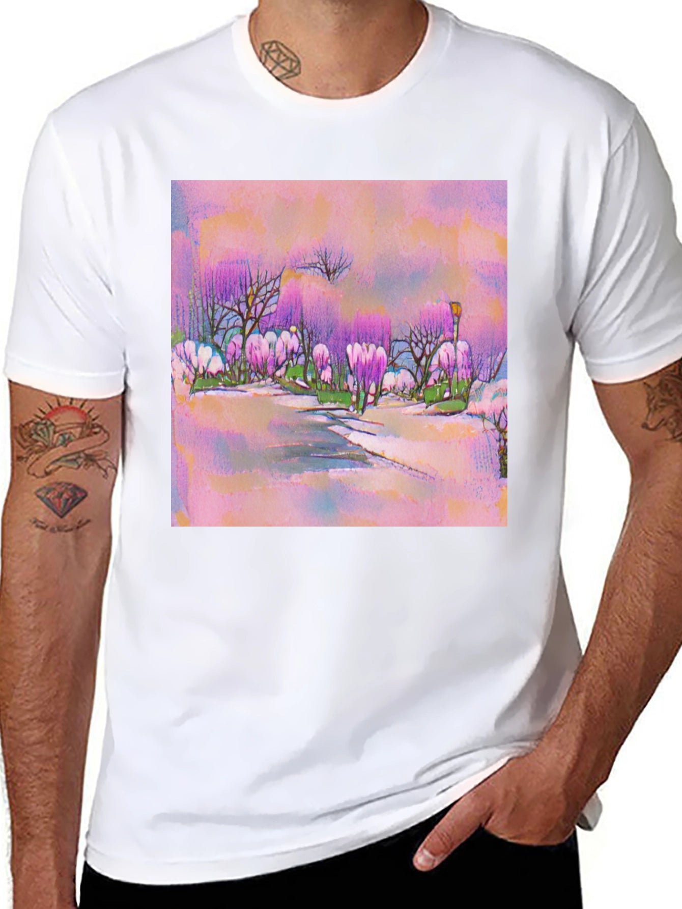 Pink Watercolor Landscape T-Shirt