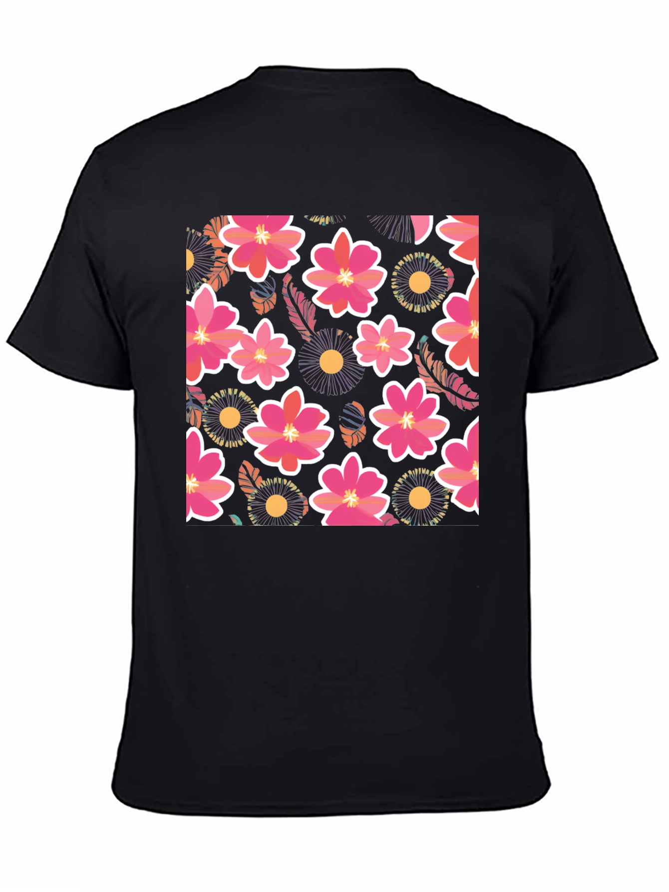 Floral Print Mens Black T-Shirt