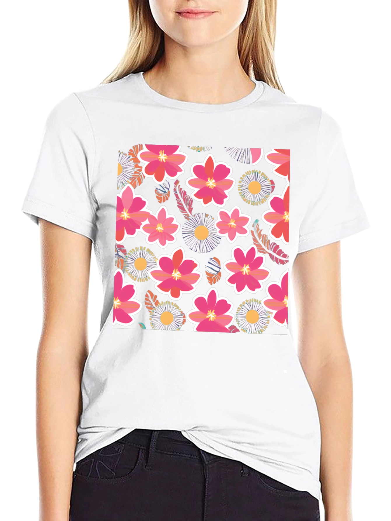 Floral Print Mens Black T-Shirt