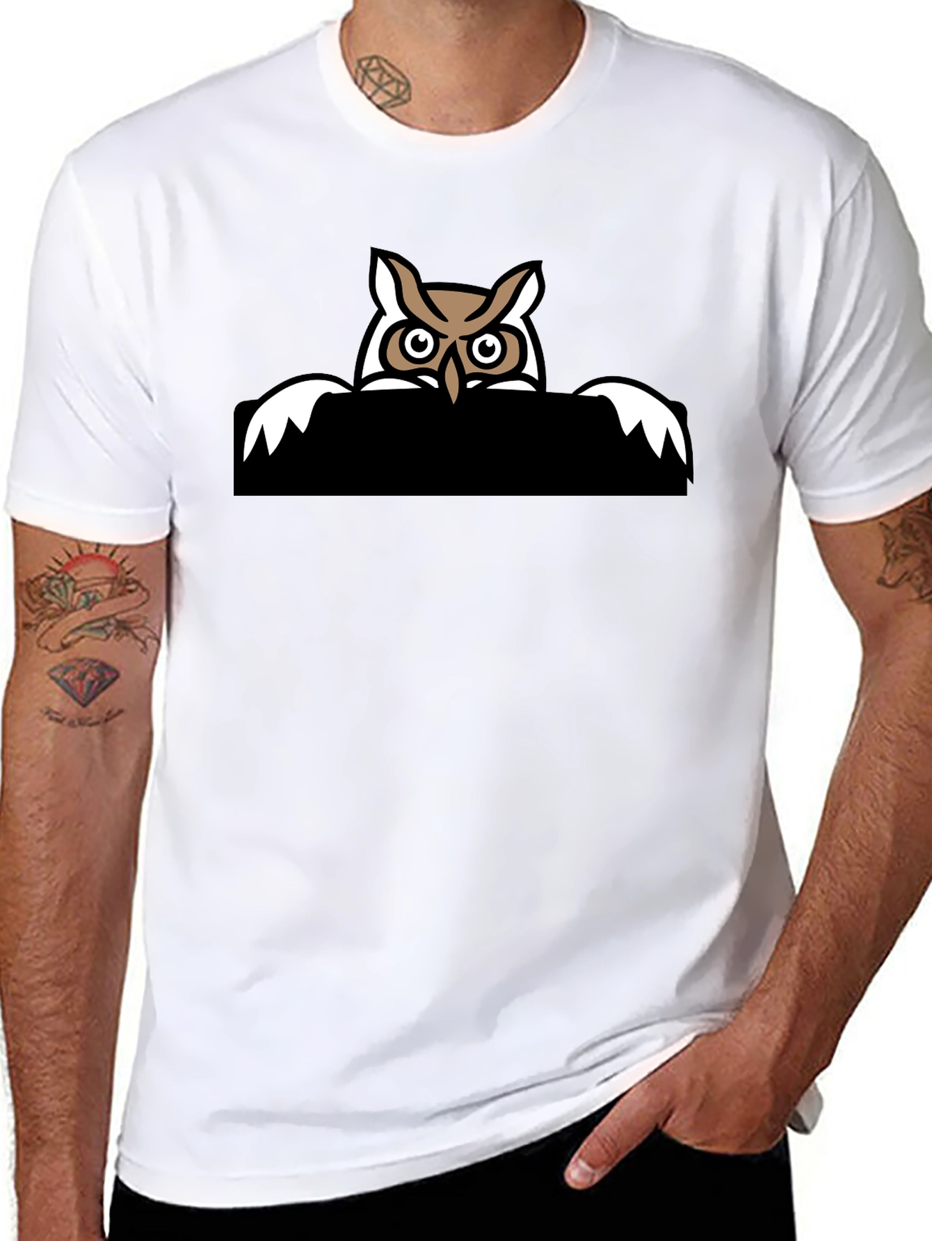 Cool Owl Graphic Tee - Black Cotton T-Shirt