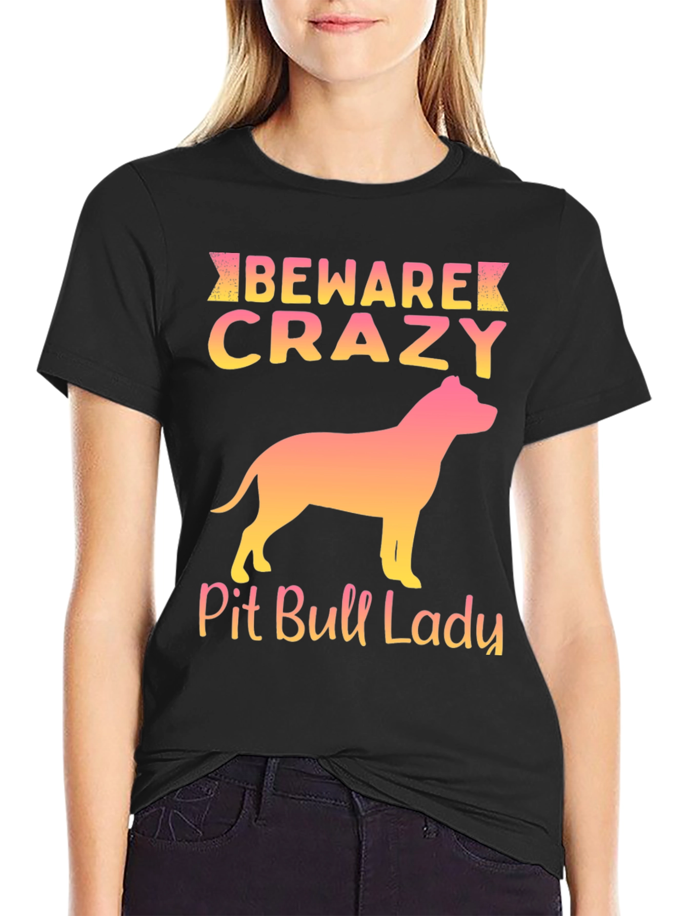 Beware Crazy Pit Bull Lady Graphic Tee