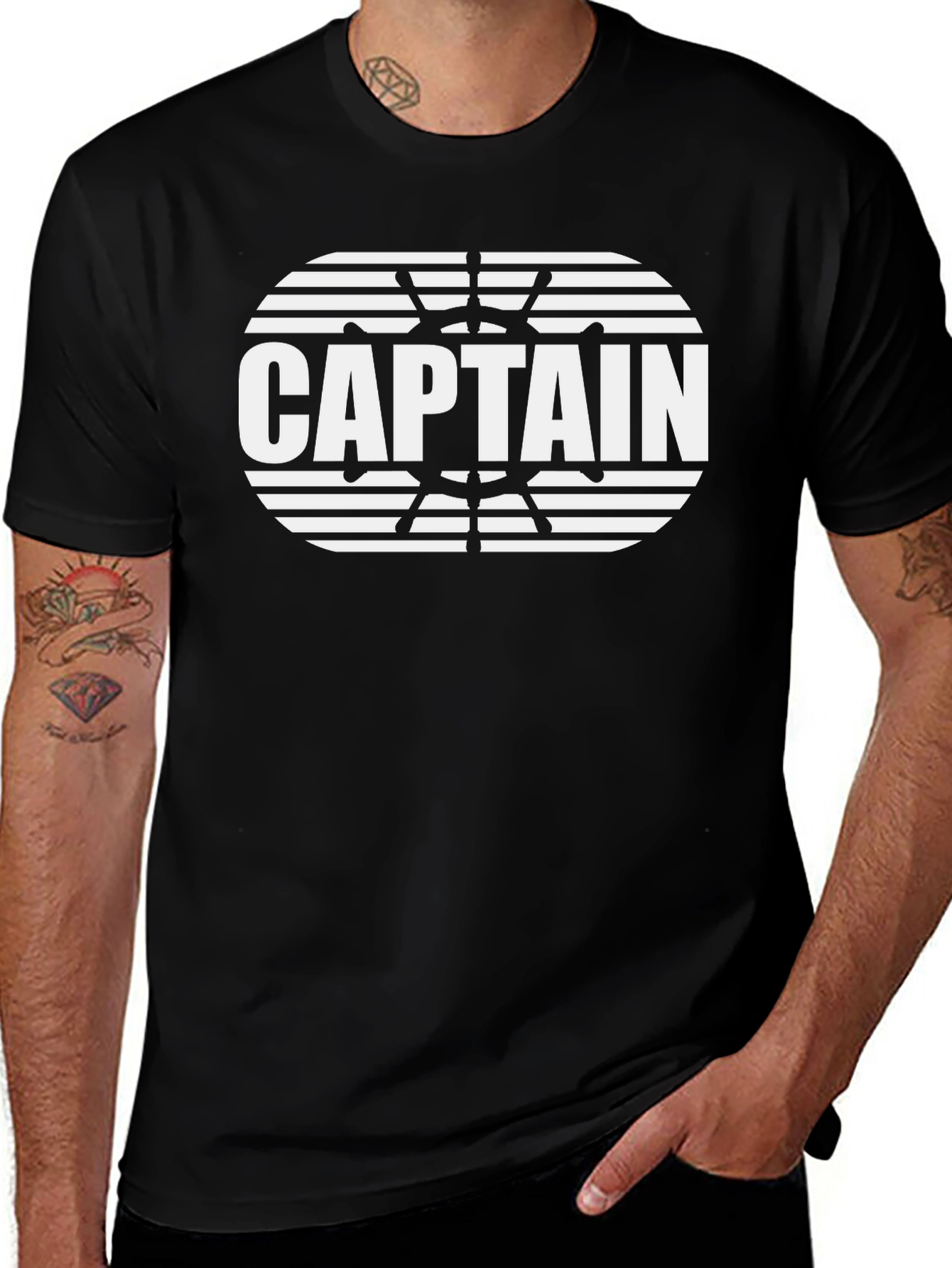 Captain Graphic Print Black T-Shirt