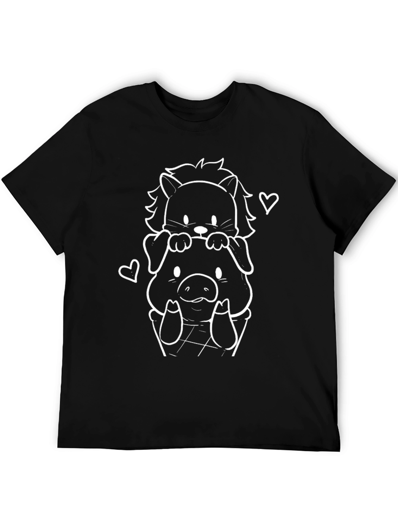 Cute Cartoon Animal Stack Black T-Shirt