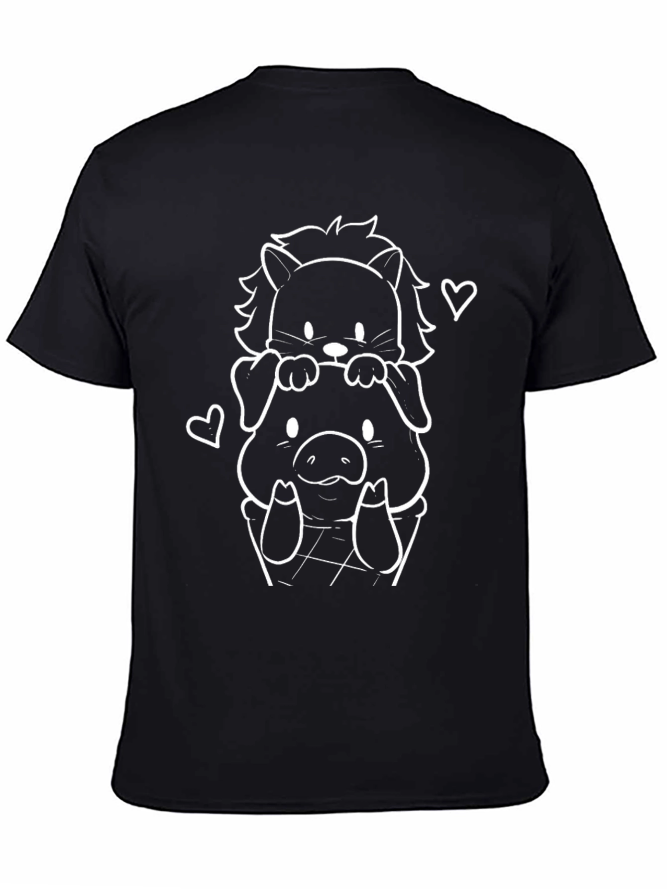 Cute Cartoon Animal Stack Black T-Shirt