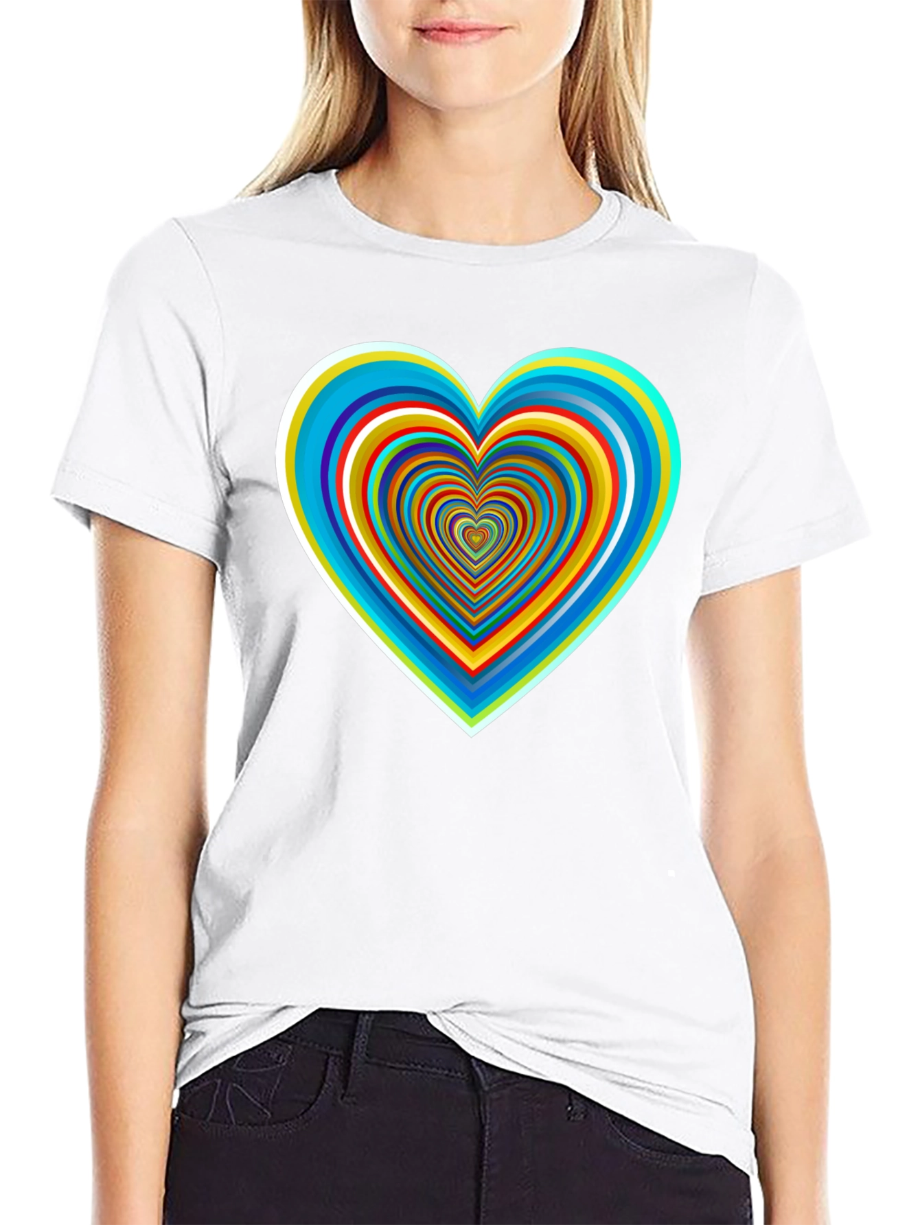 Retro Heart Graphic Tee - Black Cotton Blend Shirt