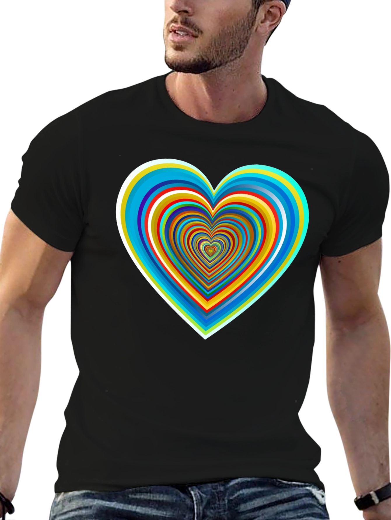 Retro Heart Graphic Tee - Black Cotton Blend Shirt