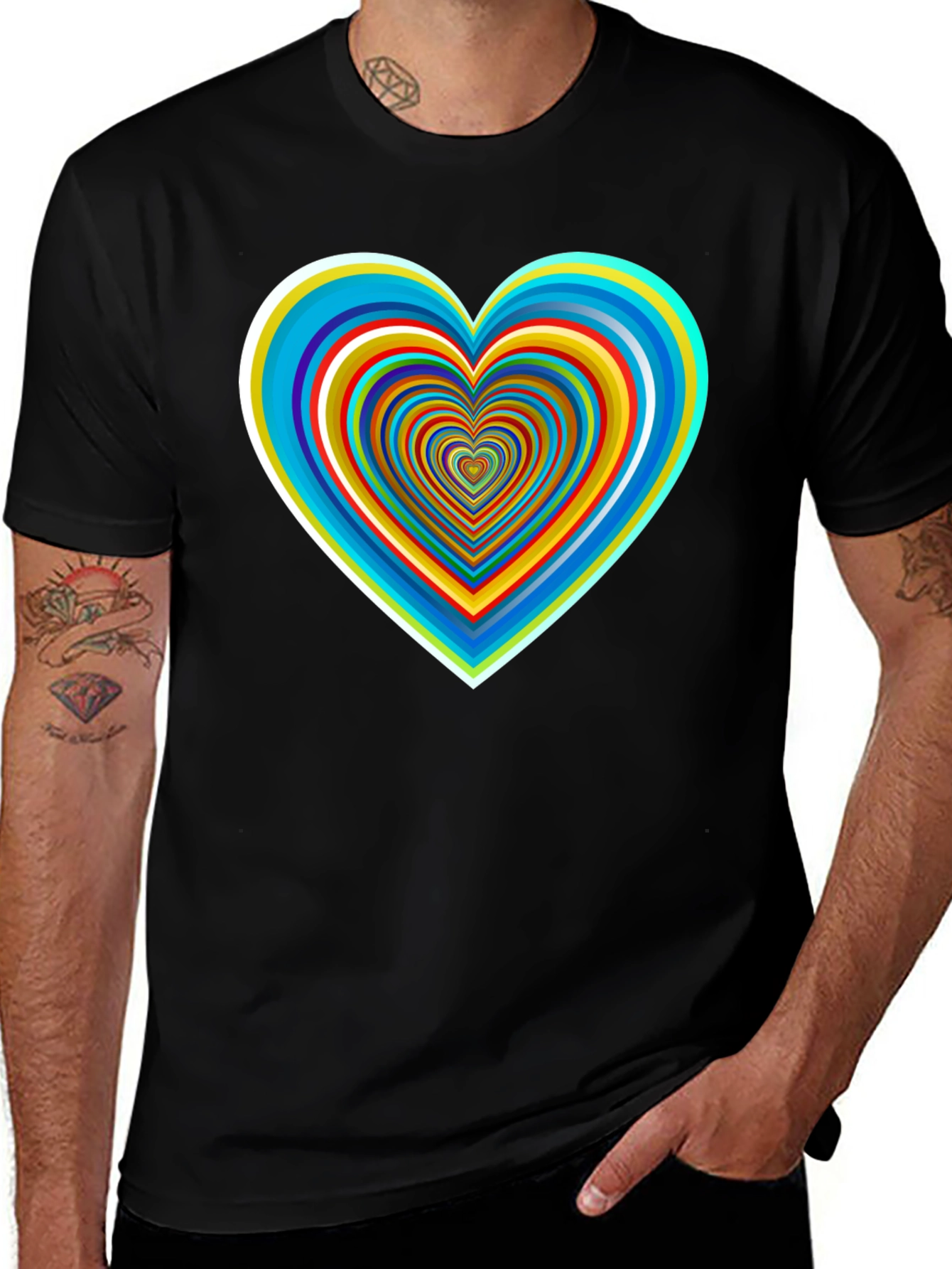Retro Heart Graphic Tee - Black Cotton Blend Shirt