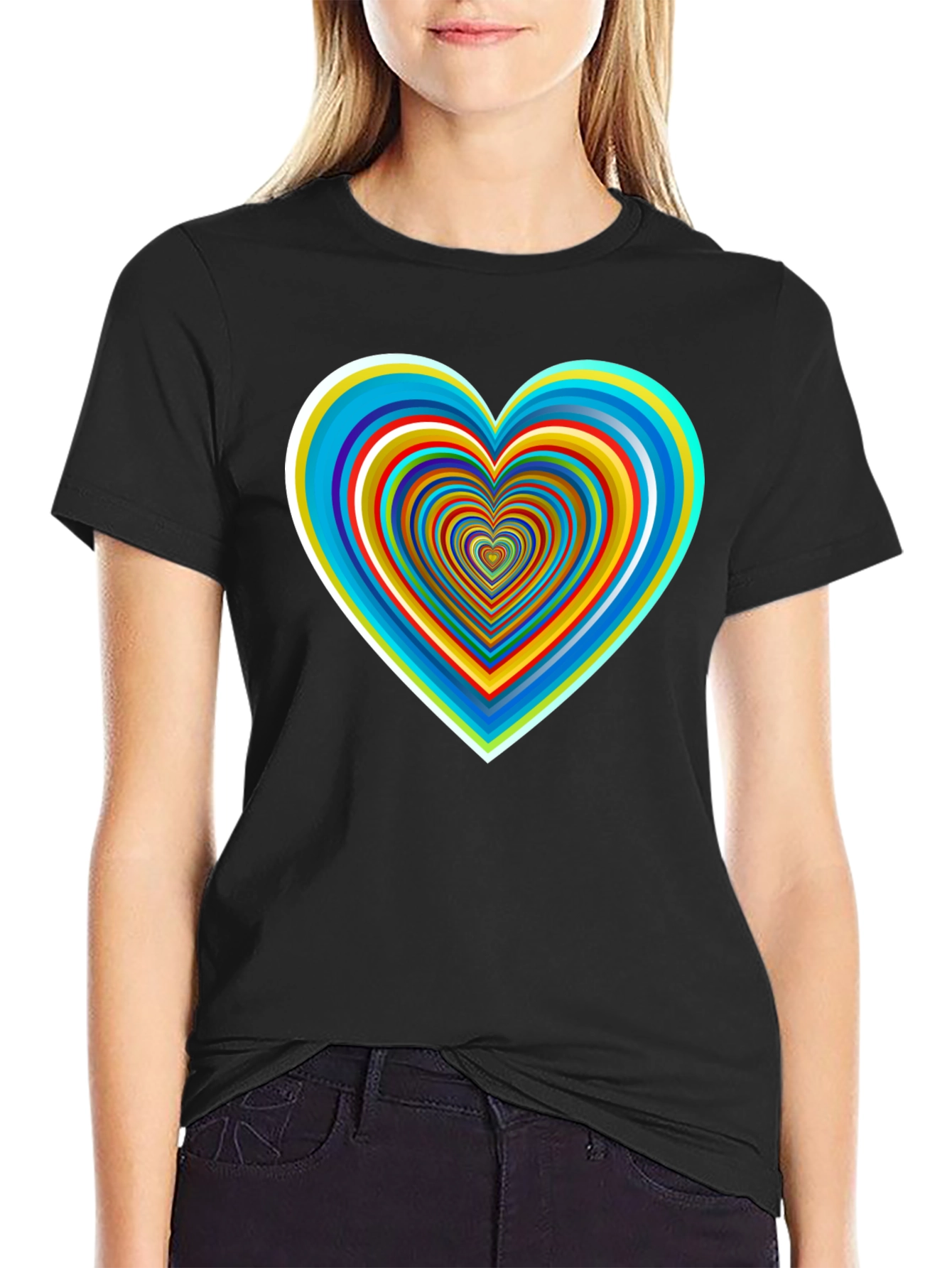 Retro Heart Graphic Tee - Black Cotton Blend Shirt