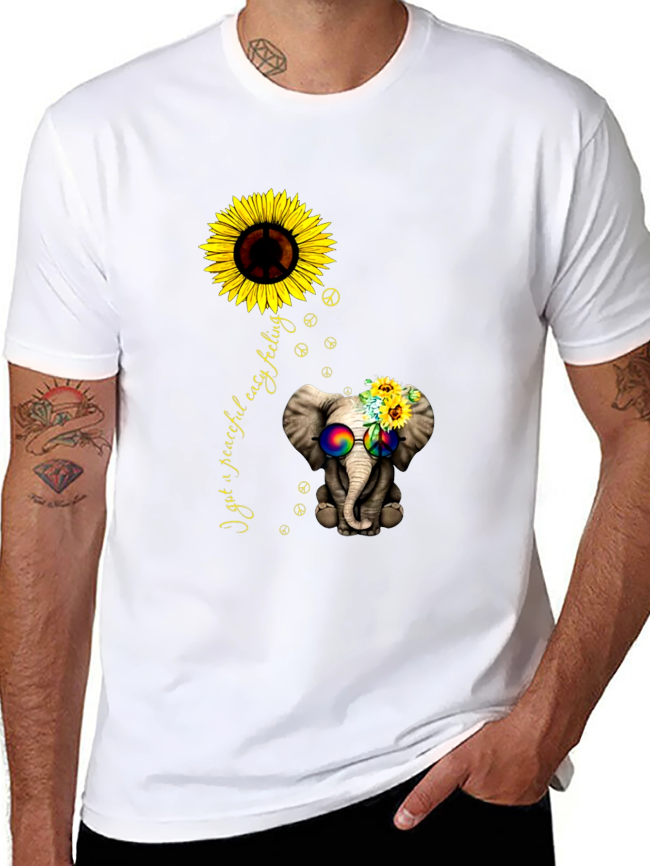 Peaceful Elephant Sunflower Graphic Tee