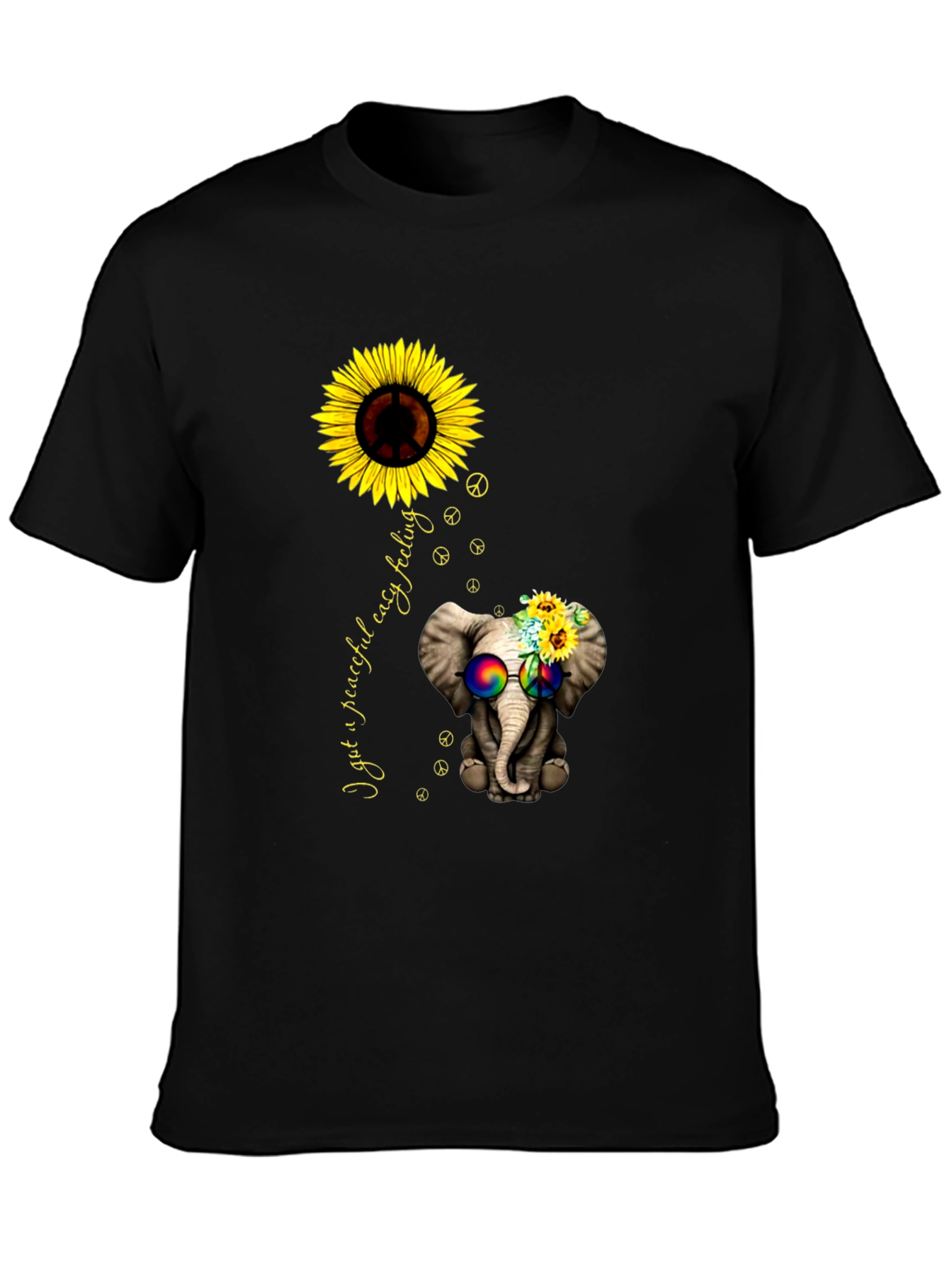 Peaceful Elephant Sunflower Graphic Tee