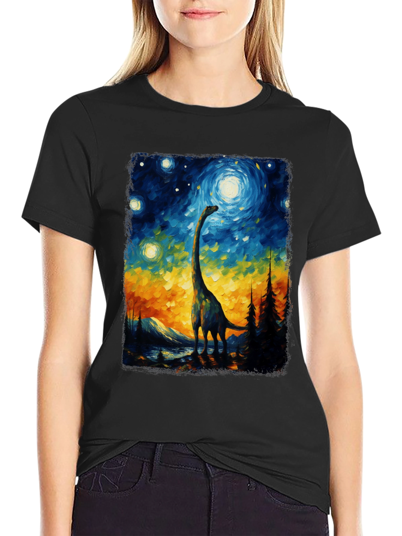 Starry Night Dinosaur Graphic Tee