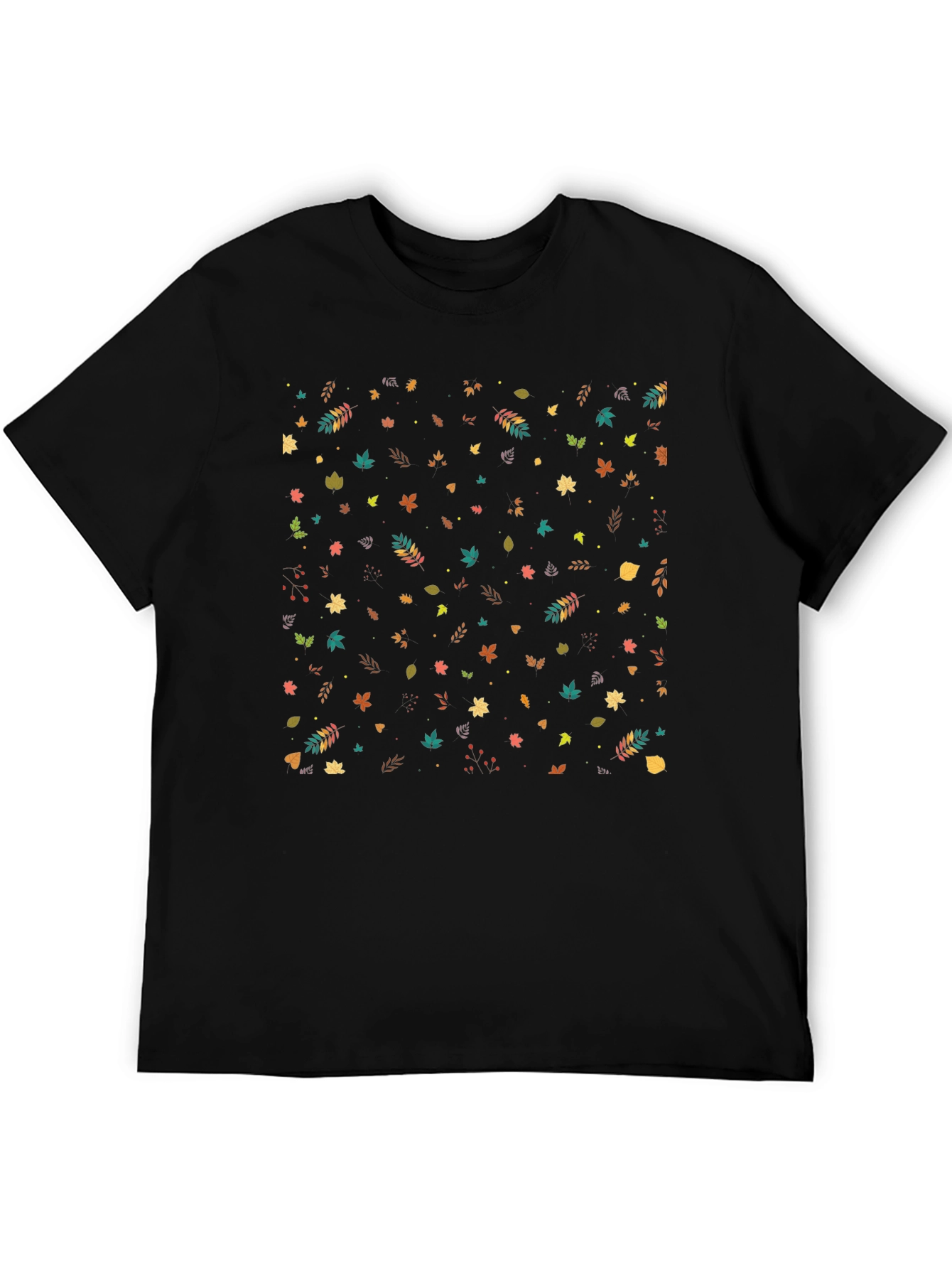 Autumn Leaves Pattern Black T-Shirt
